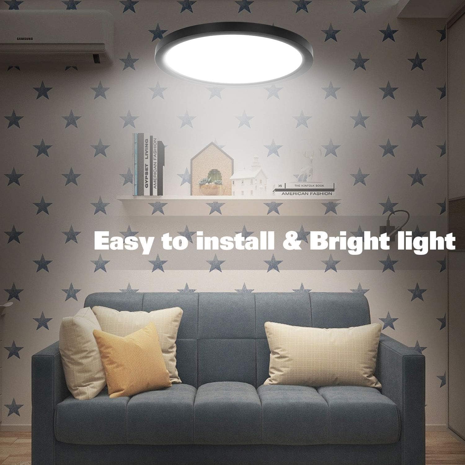 hykolity LED Round Flat Panel Light, 12 Inch, 24W, Selectable CCT 3000K/4000K/5000K, Edge-Lit, Black,