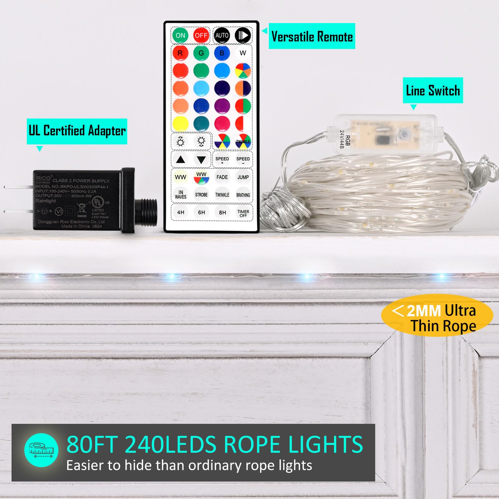 Outdoor String Lights, Rope Lights With Remote, Waterproof String Lights Outdoor Fairy Lights Twinkle Lights For Wedding, Patio,