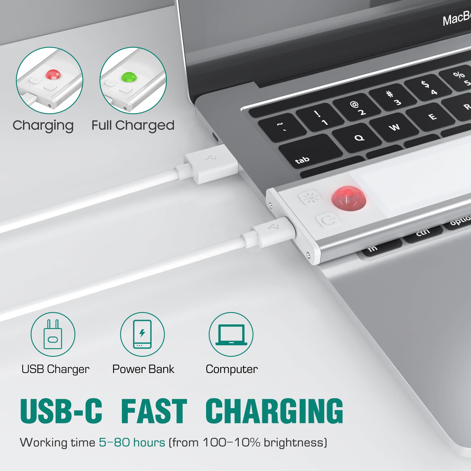 Dealgadgets 2 Pack Under Cabinet Lights, 52 Led Motion Sensor, Cold White, 12.2 Inch, Silver