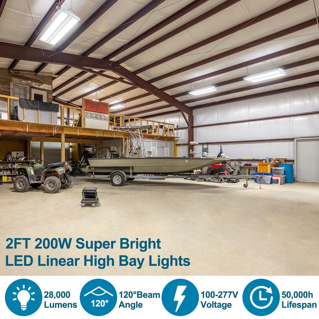 Xbuyee High Bay Led Shop Light 2 Pack 2Ft 200W 28000Lm, 4000K/5000K Selectable 100-277V, Linear High Bay Lights For Warehouse Workshop Supermarket Stadium, Power Tunable 200W/150W/100W, Etl