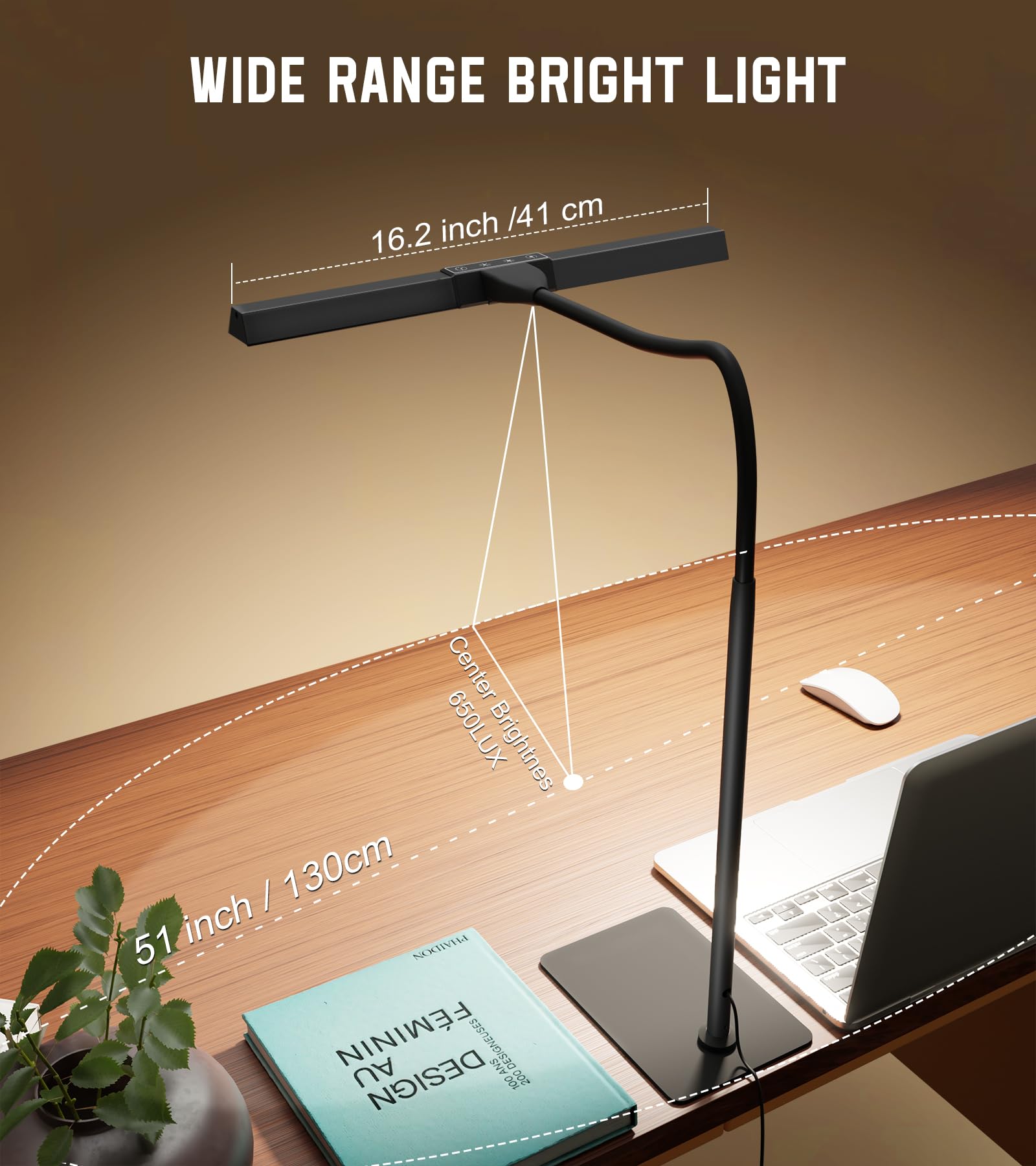 Kaulsoue LED Desk Lamp - 12W Eye-Caring Architect Light, Adjustable Gooseneck, Touch Control, Black, Model LS51D