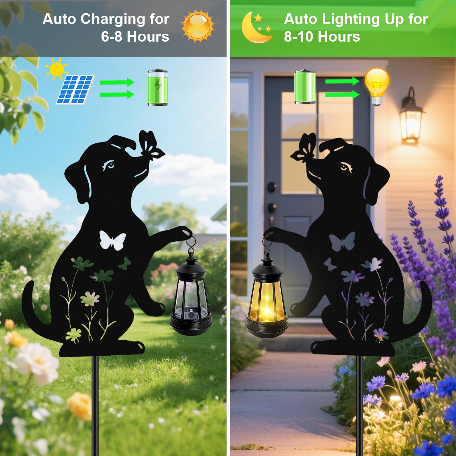 Solar Lights Outdoor  2 Pack Metal Dog Solar Lights  Birthday Gifts For Women Mom MotherS Day Christmas  Waterproof Metal Hanging Lantern Stakes Garden Decor Outside Patio Yard Pathway Backyard Lawn