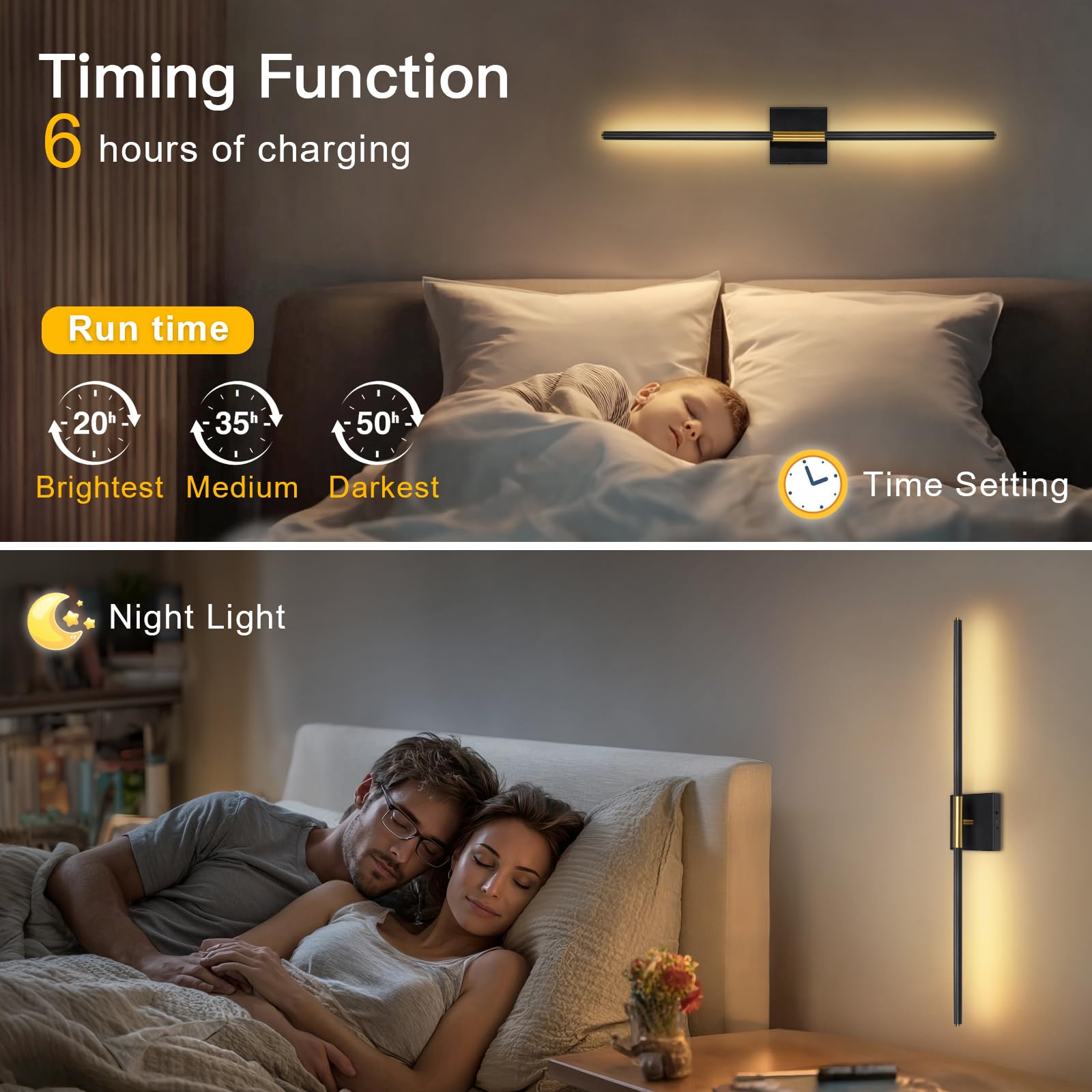 TaoFiaCo Battery Operated Wall Sconces Set of Two, Battery Wall Sconce with Remote Control, Black Gold Modern LED Rechargeable W