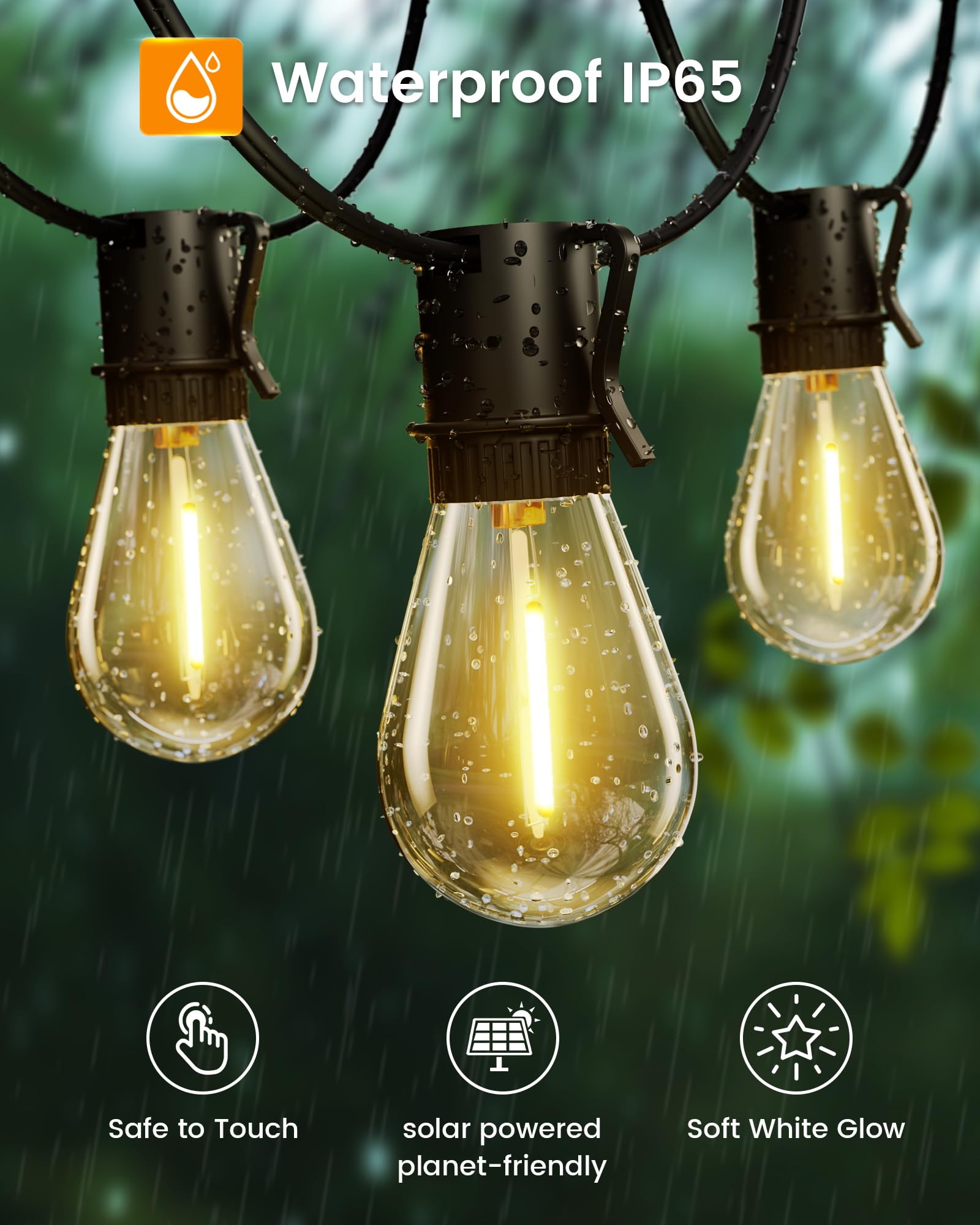 Torkase LED Outdoor String Lights, 100FT, Warm White, 25+2 Shatterproof Bulbs, Waterproof, Solar Powered, Commercial Grade