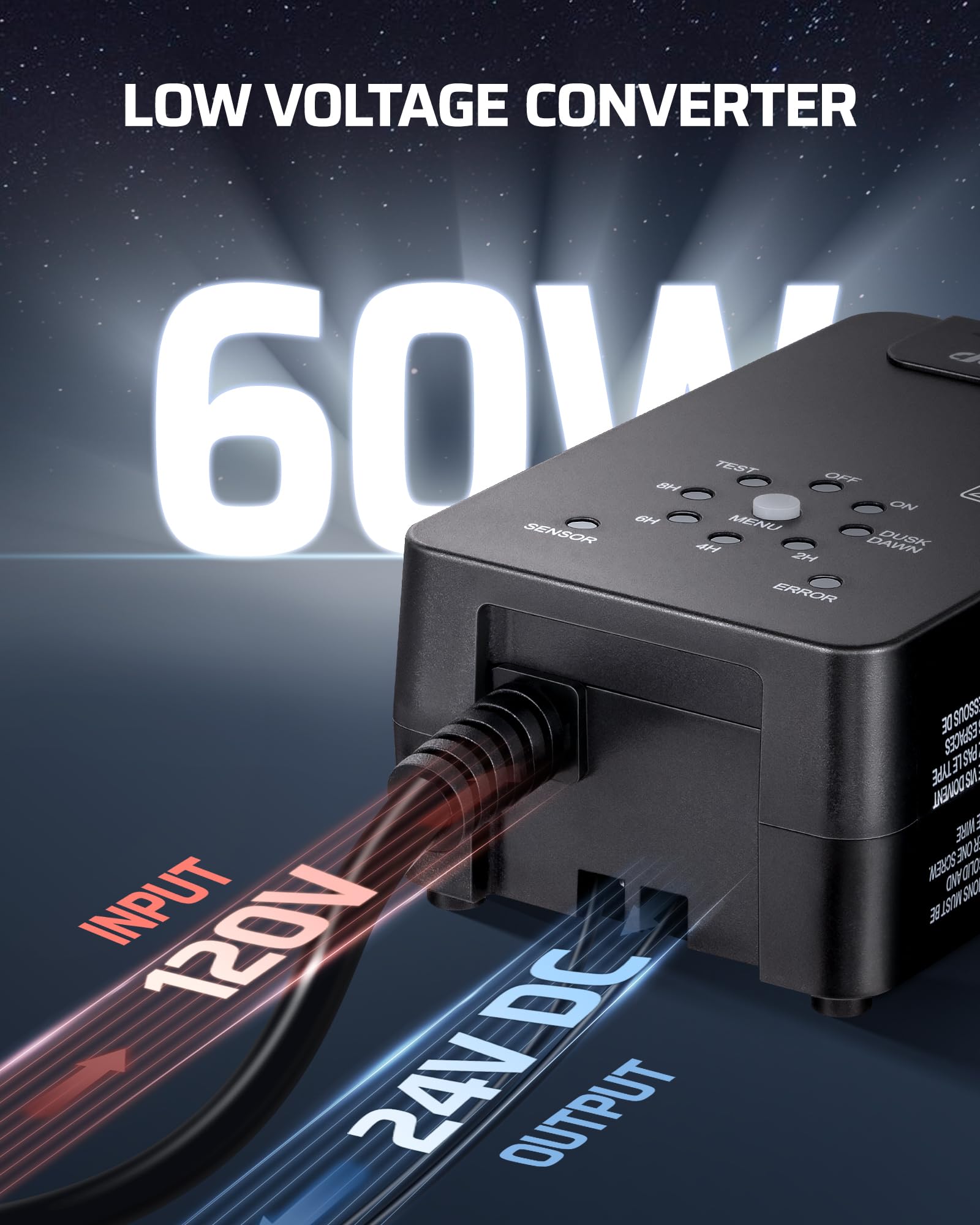 DEWENWILS 60W Low Voltage Landscape Transformer, 120V AC to 24V DC, Weatherproof with Photocell Sensor & Timer, Model HDLT02C