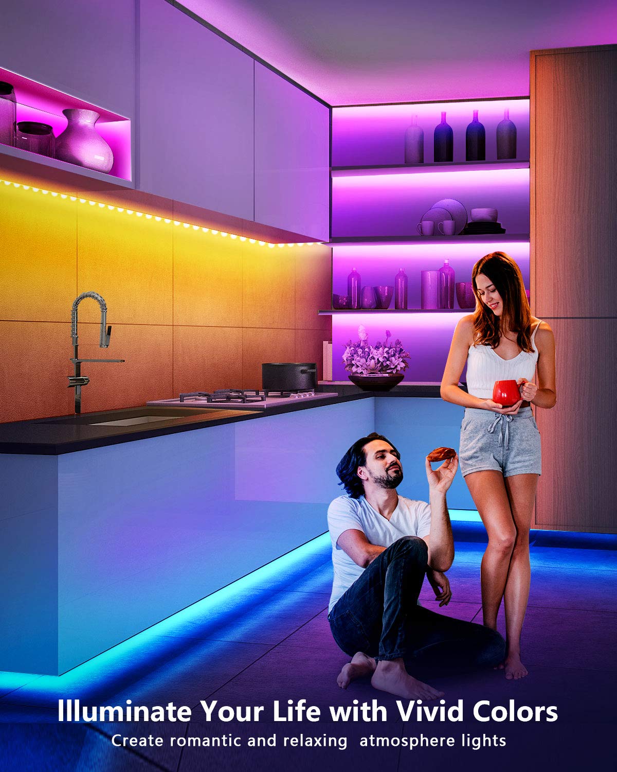 Fussion 130Ft Smart Led Strip Lights Bluetooth With Remote, Led Lights For Bedroom With Remote Music Sync, Room Christmas Decora