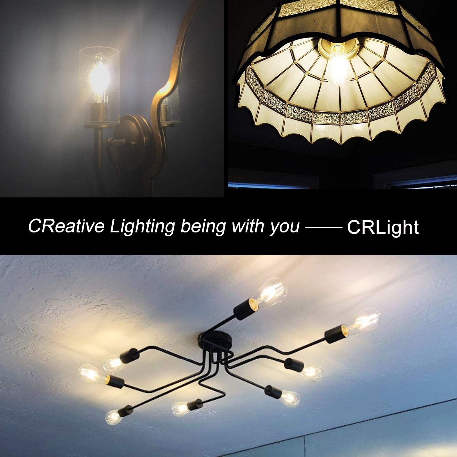 Crlight Dimmable Led Edison Bulb 4W 2700K Warm White, 6 Pack Vintage Filament St64 E