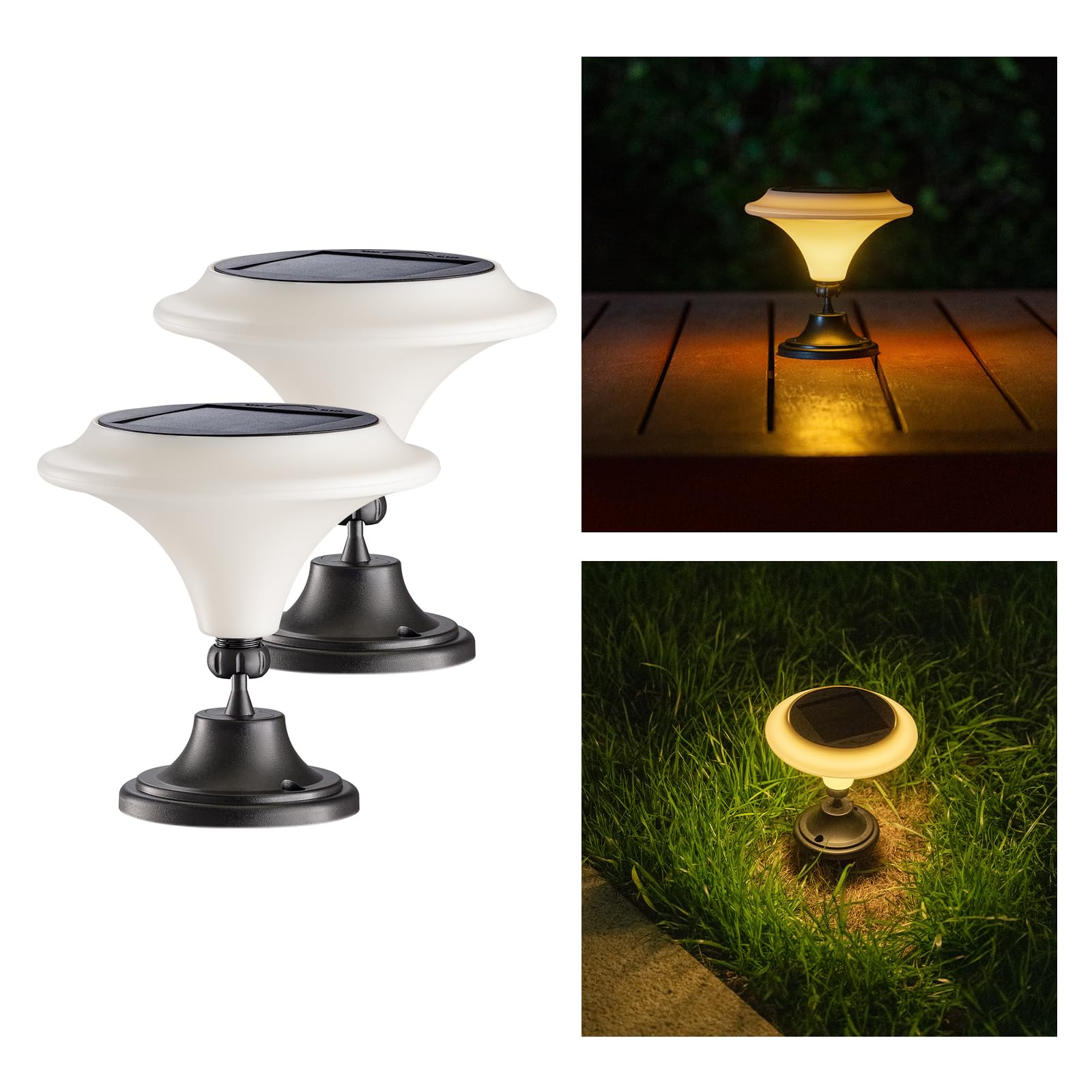 Opoira Solar Table Lights Outdoor, 2 Pack Classic Martini-Shaped Lanterns With Base & Ground Stakes, Waterproof Led Solar Powere