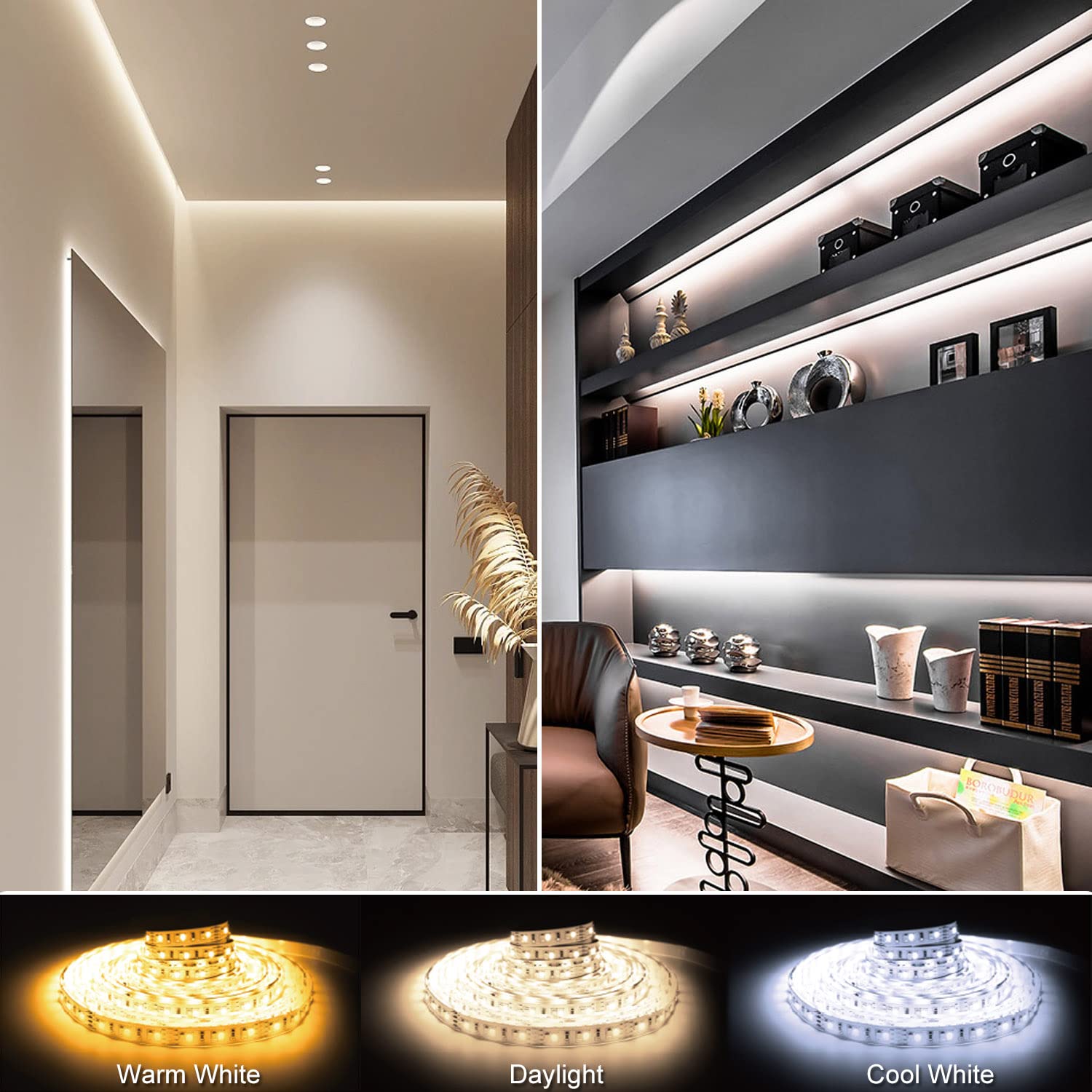 BUNACET LED Strip Lights 105ft Warm White Dimmable Tape Light for Bedroom, Kitchen, Aluminum