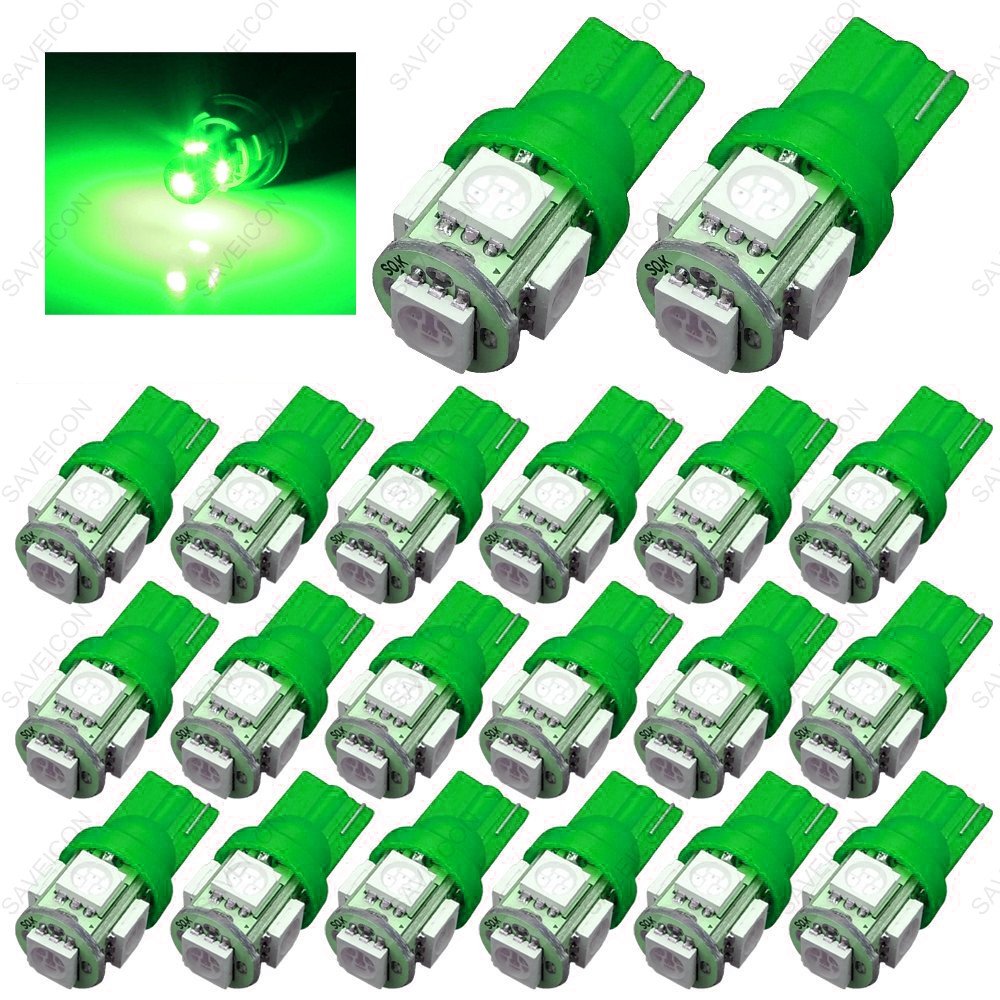 SAWE LED License Plate Dome Map Lights Bulbs 5050 5-SMD Pack of 20 Green