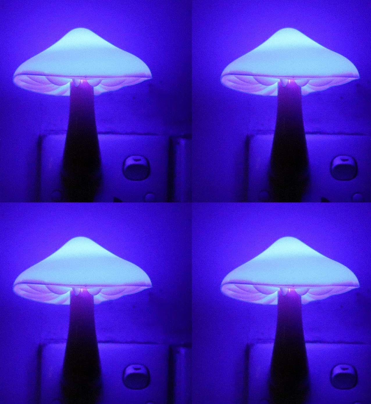 AUSAYE LED Night Light - 4 Pack Mushroom Design, Blue, Plastic, Model 7402 for Kids and mature-themeds, Ideal for Bedroom, Bathroom, Hallway, Stairs, Kitchen