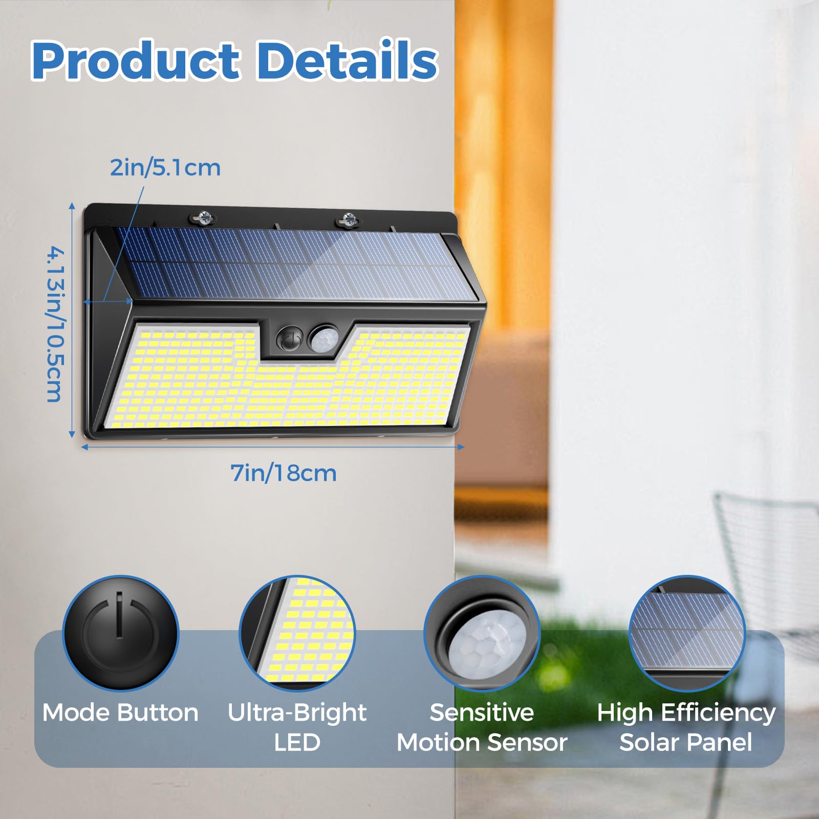 Peasur Solar Motion Sensor Lights, 318LED, IP65 Waterproof, 2 Pack, Black Frame-Warm Lights
