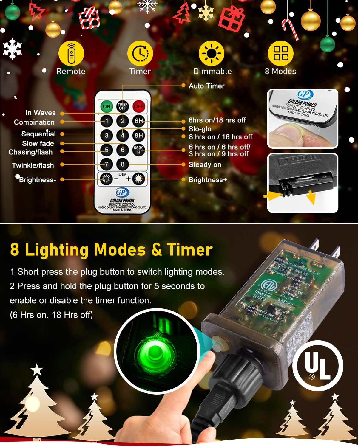 KNONEW Outdoor Christmas Fairy Lights, 1200 LED, 400FT, Multicolor, Waterproof, 8 Modes, Green Wire, Model KN-1000-LIG168-01