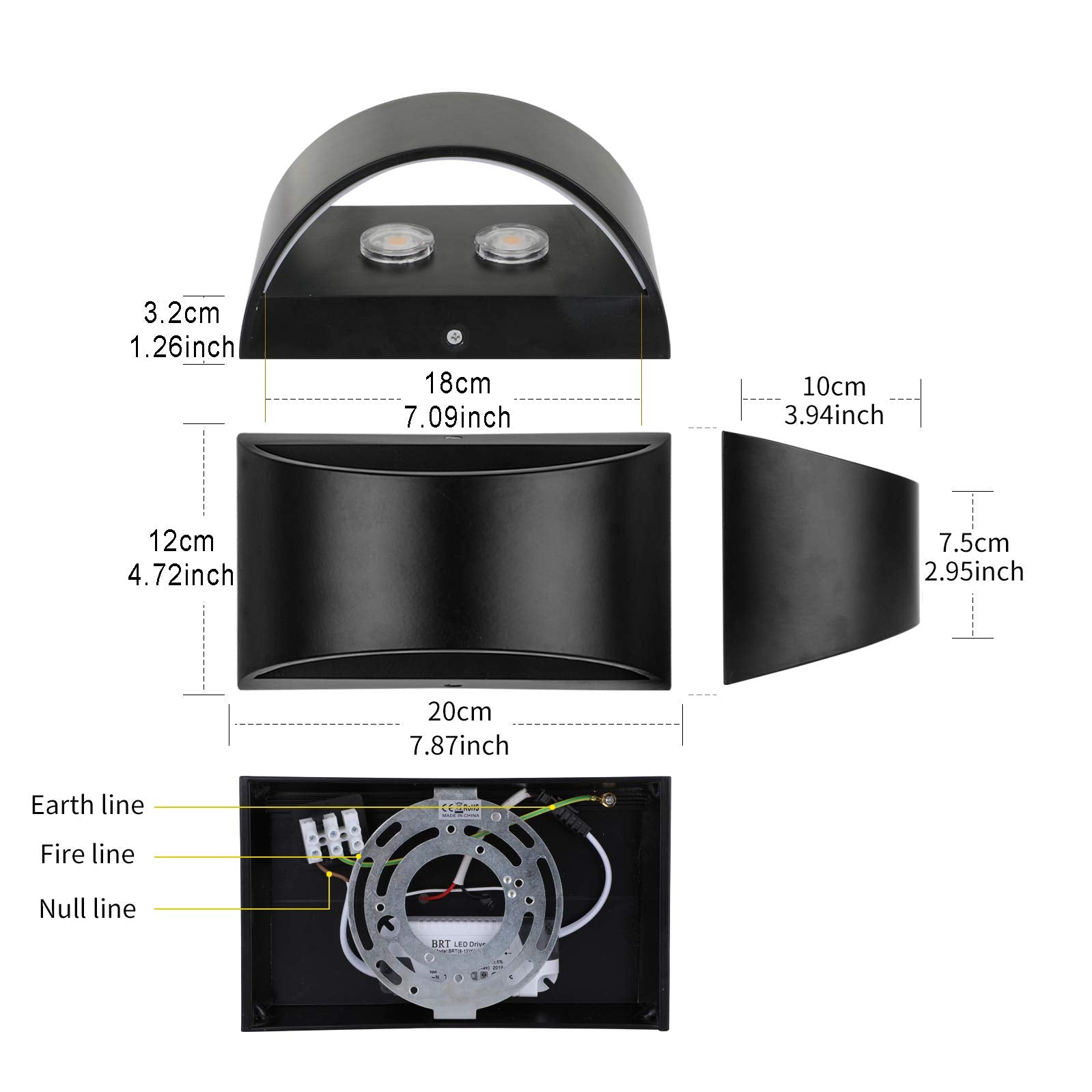 Lightess Modern Dimmable LED Wall Sconce 12W, Black-Cool White, Model 8515391 for Bedroom, Living Room, Staircase