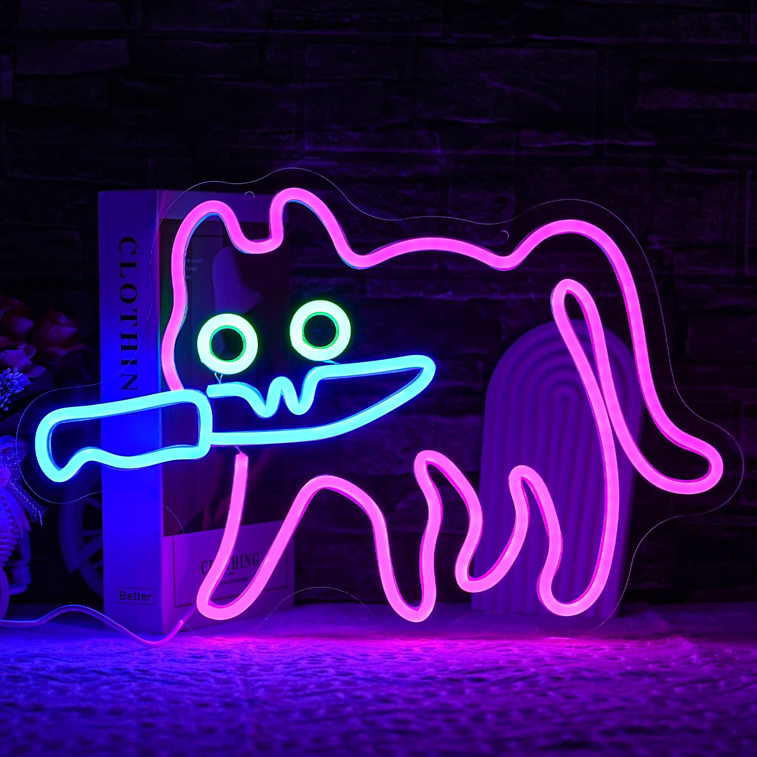 LULANMP Neon Cat Sign for Wall Decor, Pink LED Light, 16.9inx12.4in, Acrylic, Ideal for Home, Cafe, and Restaurant Decoration