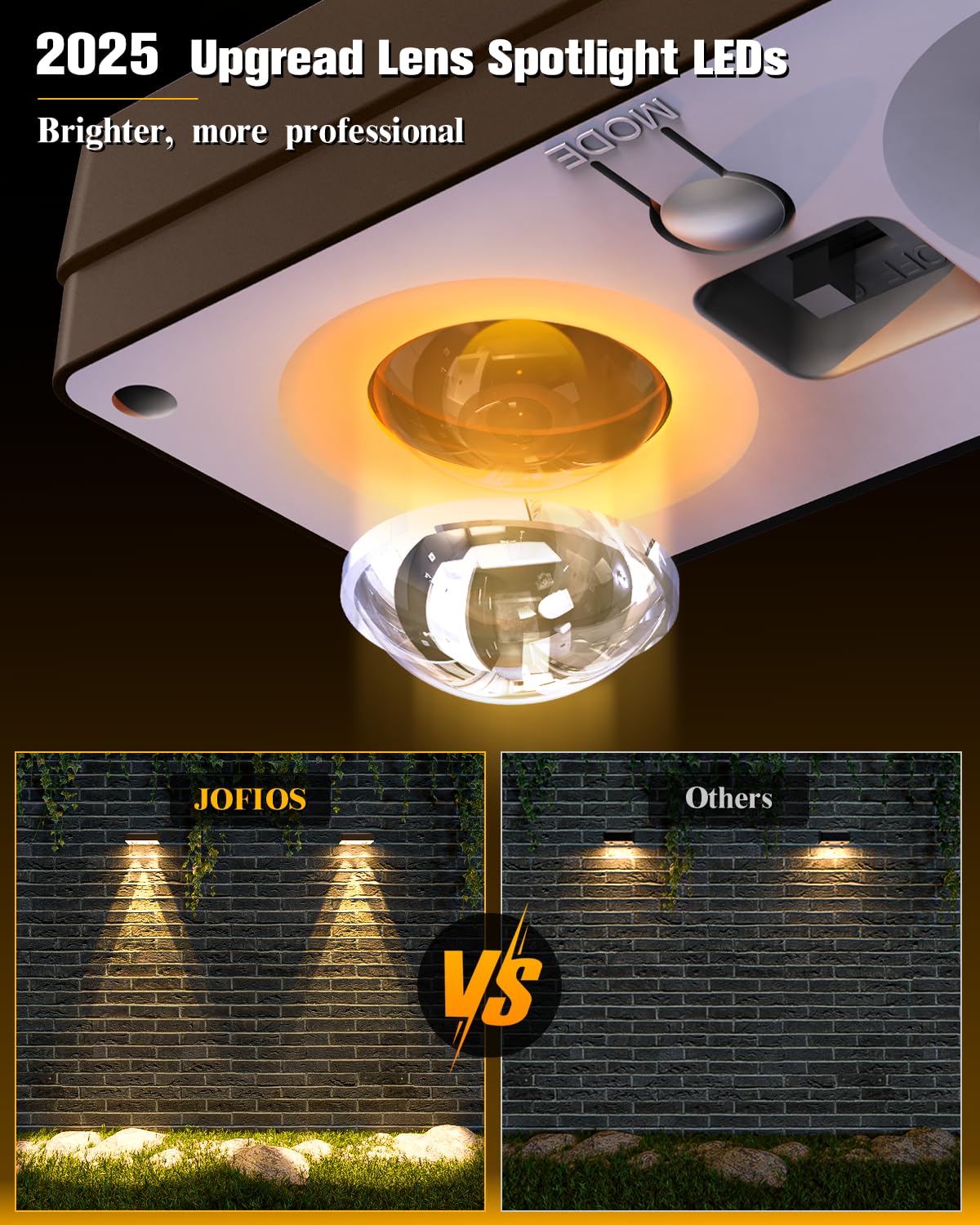JOFIOS Solar Fence Lights 12 Pack, 50 Lumens, RGB Color Glow, Waterproof IP65, Brown, Model WL15
