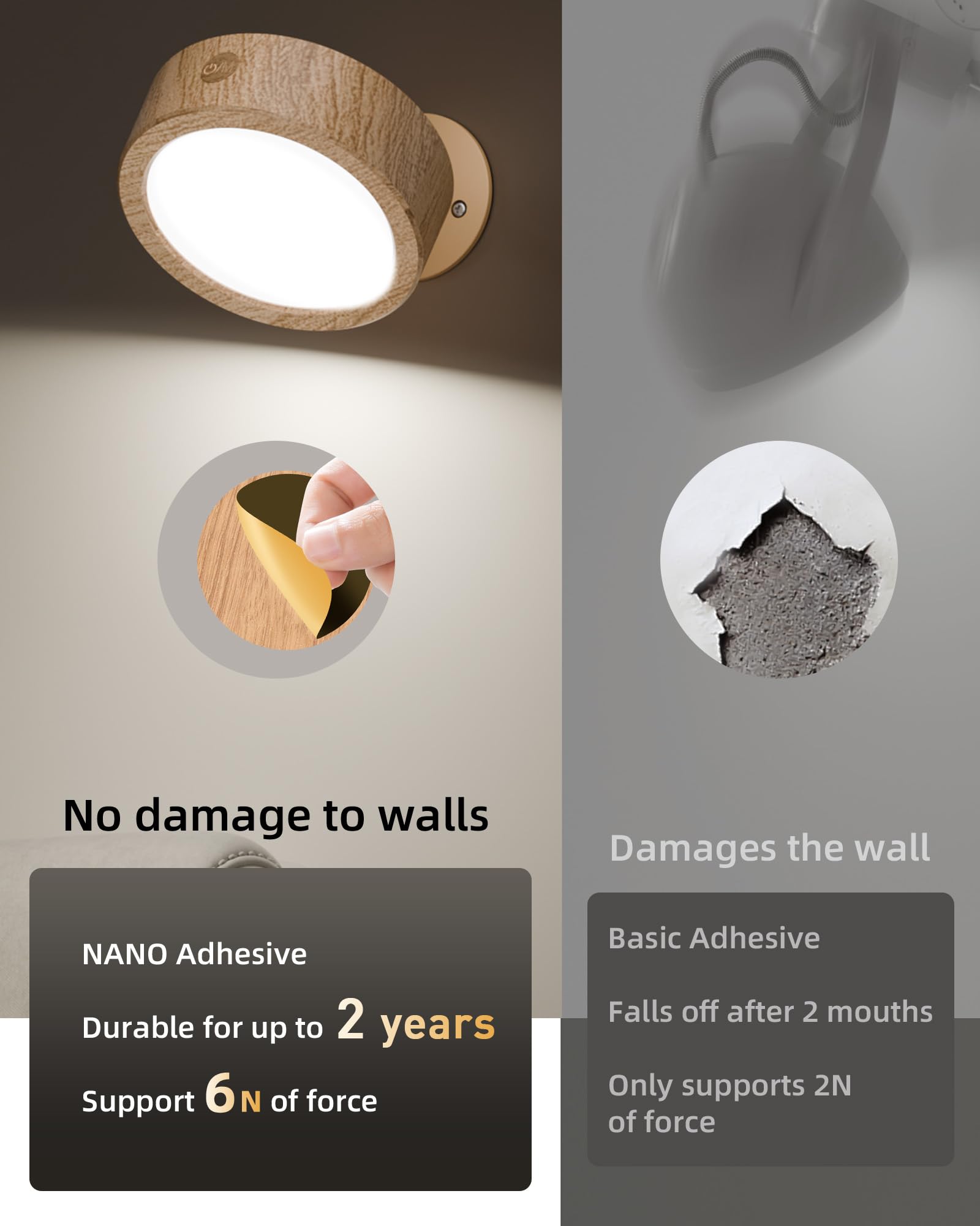 EZVALO LED Wall Mounted Lights, 3 Color Temps, Remote & Touch Control, 360° Rotation, 3 Pack, Burlywood, Model EZL2404A