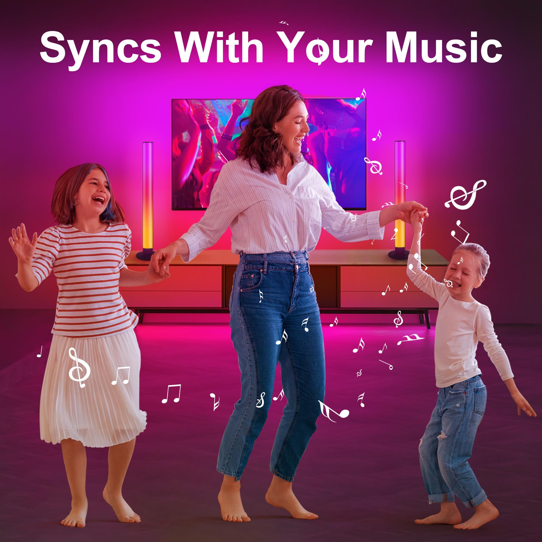 Elouycke Rgb Light Bar, Music Synced Rgb Led Light Bar, 8 Scene Modes And 16 Million Colors Led Gaming Lights, Smart Light Bar With 3 Control Modes, Led Light Bar For Room, Pc, Tv Backlight - 2Pcs