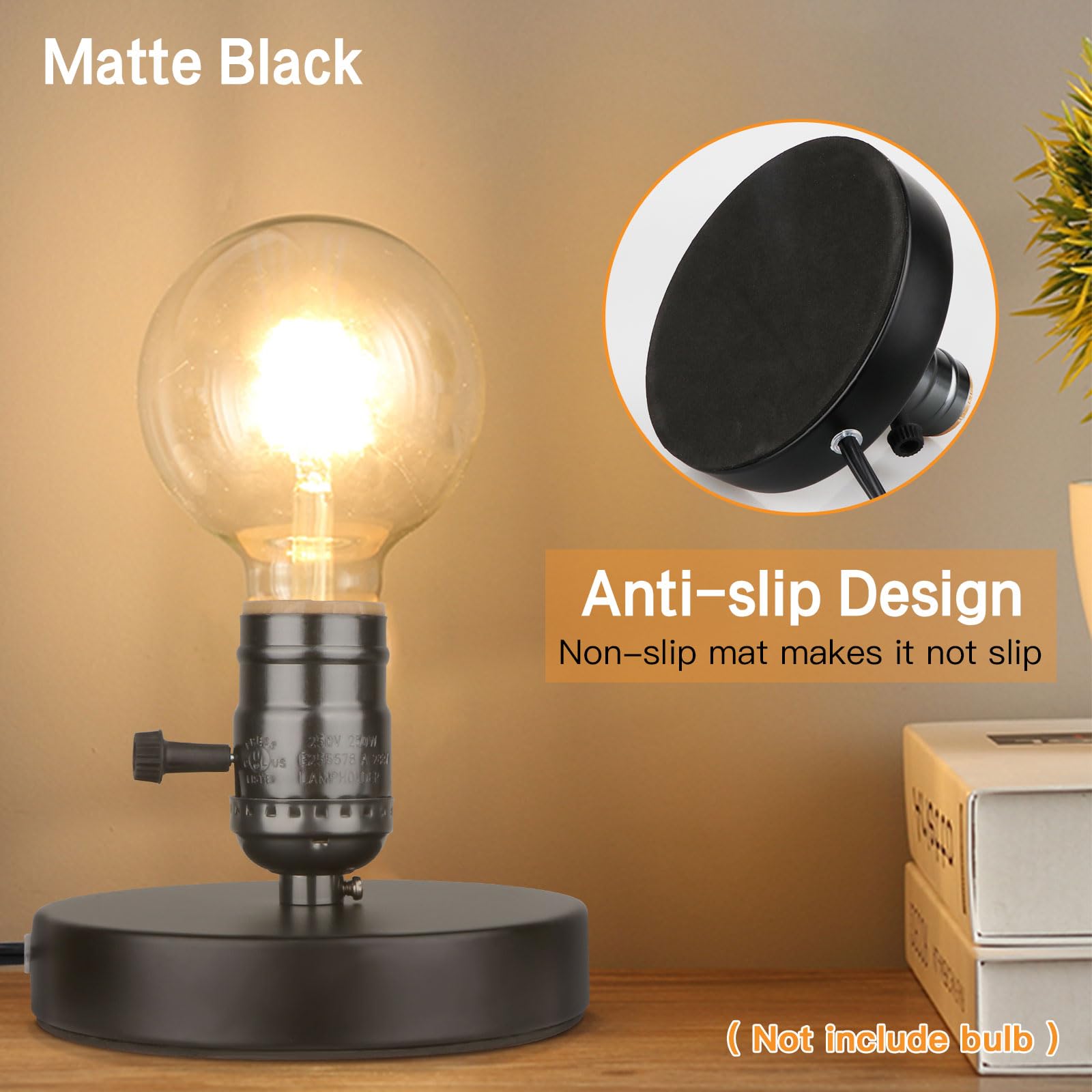 Zevnico Vintage Table Lamp Base Only Without Shade, Mini Basic Edison Exposed Light Bulb Stand, E26 E27 Short Edison Desk Lamps