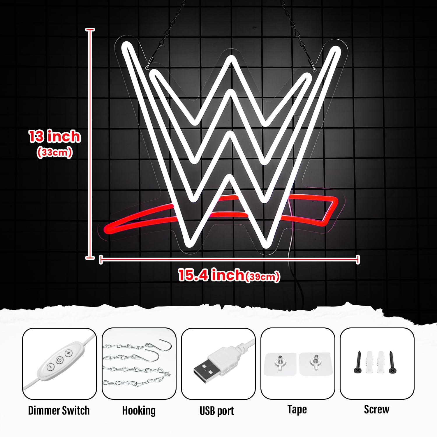 Optiacan LED Wrestling Neon Sign for Wall Decor, USB Night Light, Red White