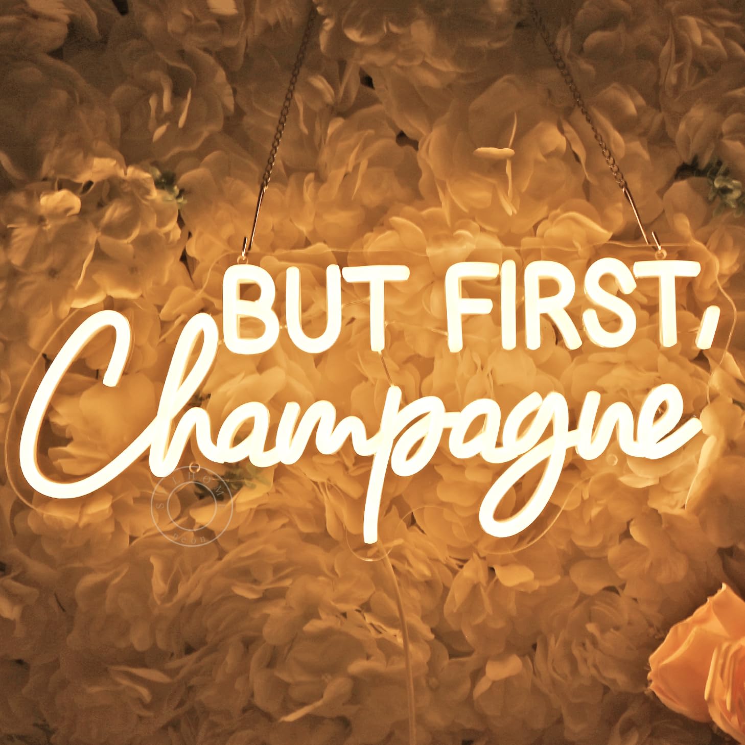 Sylhome But First Champagne Led Neon Light Sign Home Bar Kitchen Man Cave Pub Wall Sign Decor Wedding Birthday Grad Party Backdrop Drinks Christmas Gifts 16.54"X7.1" Usb Warm