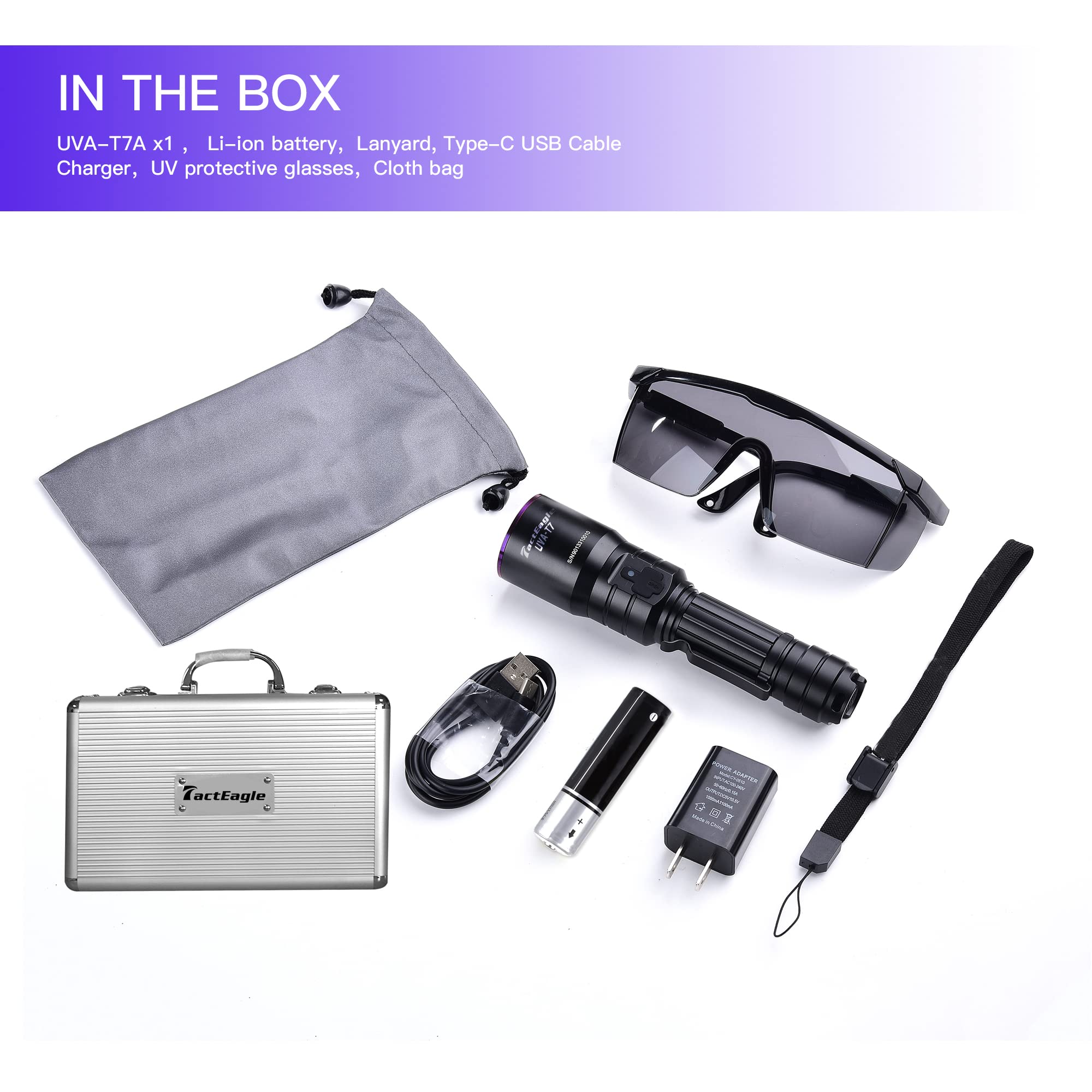 Tacteagle Uva-T7 Industrial Uv Flashlight 365Nm Black Light For Ndt, Glue Curing, A/C Leak Detection
