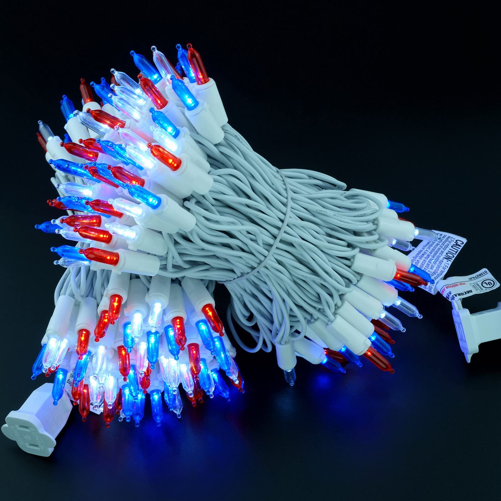 Yuletime 200 Count Red White Blue Led Christmas Lights, 66 Feet White Wire Ul Certified Commercial Grade Holiday String Light Set (Red White & Blue)