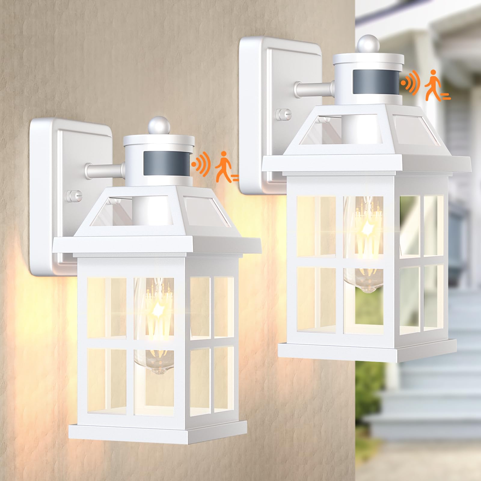 Roravilila White Motion Sensor Outdoor Porch Lights Upgraded, Anti-Rust Aluminum Wall Mounted Light Fixtures Coastal Exterior Li