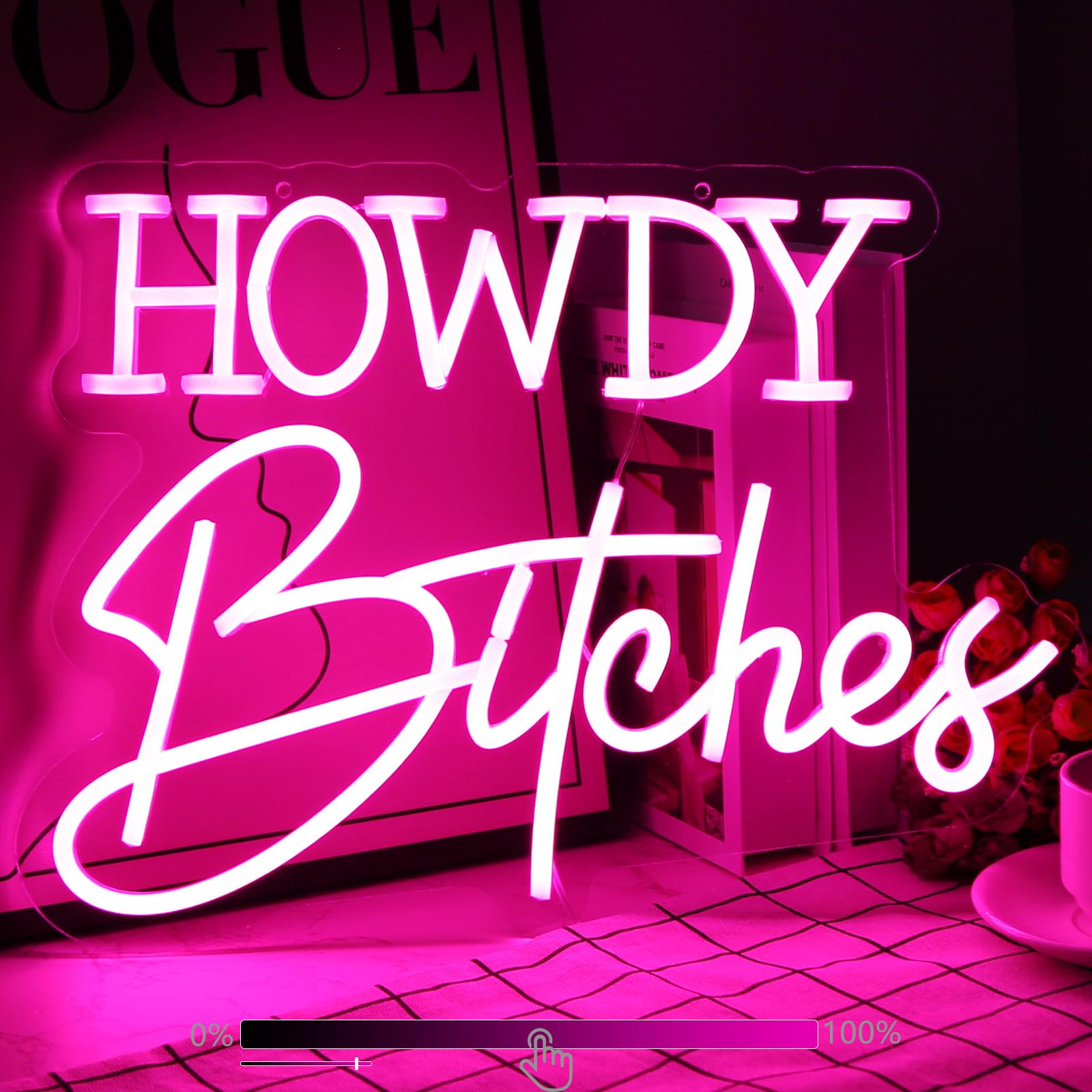Moodlion Neon Sign for Wall Decor - Howdy LED Light, 15.8x11.5 IN, Pink, Model JMNH00052-HOWDY, Aesthetic Room Decor