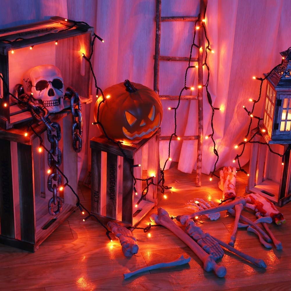 Brizled Orange Halloween Lights, 33ft 100 LED 5mm Wide Angle Orange Halloween String Lights, 120V UL Certified Connectable Mini