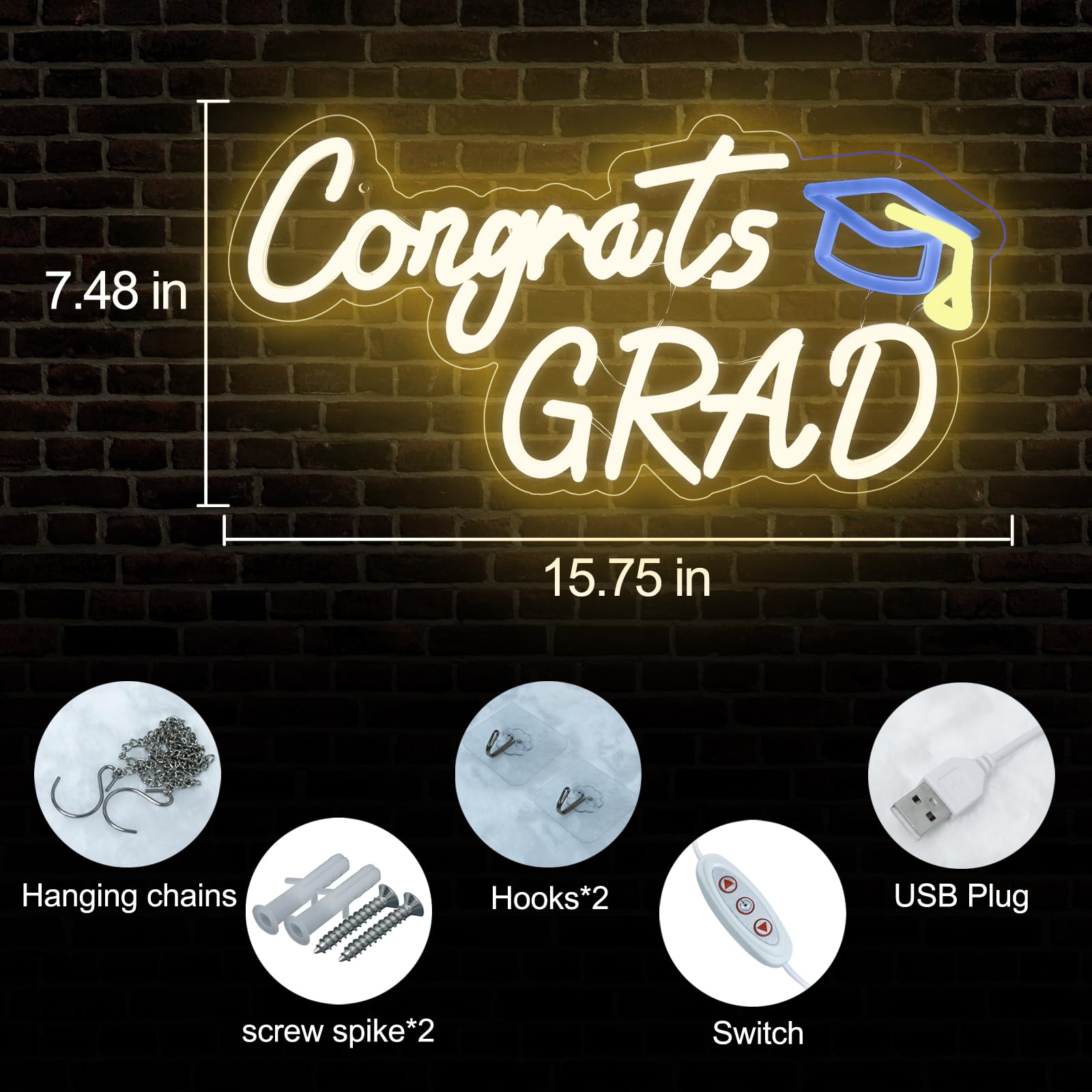 Hmasyo Congrats Grad Neon Sign With Cap  Graduation Decorations 2025 Congrats Led Sign Wall Decor Class Of 2025 Party Room Dorm Backdrop Celebration Gifts  Warm White  Usb Powered  Dimmable