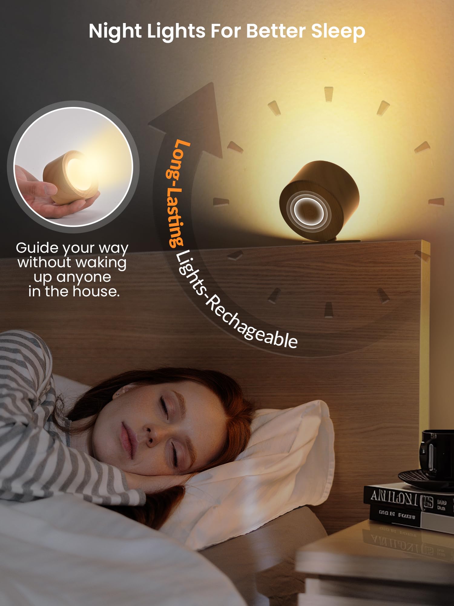 Auderwin Led Wall Lights Set Of 2 Battery Operated Rechargeable Wall Sconces, 3 Color Temperatures & Dimmable, 360 Rotation Magn
