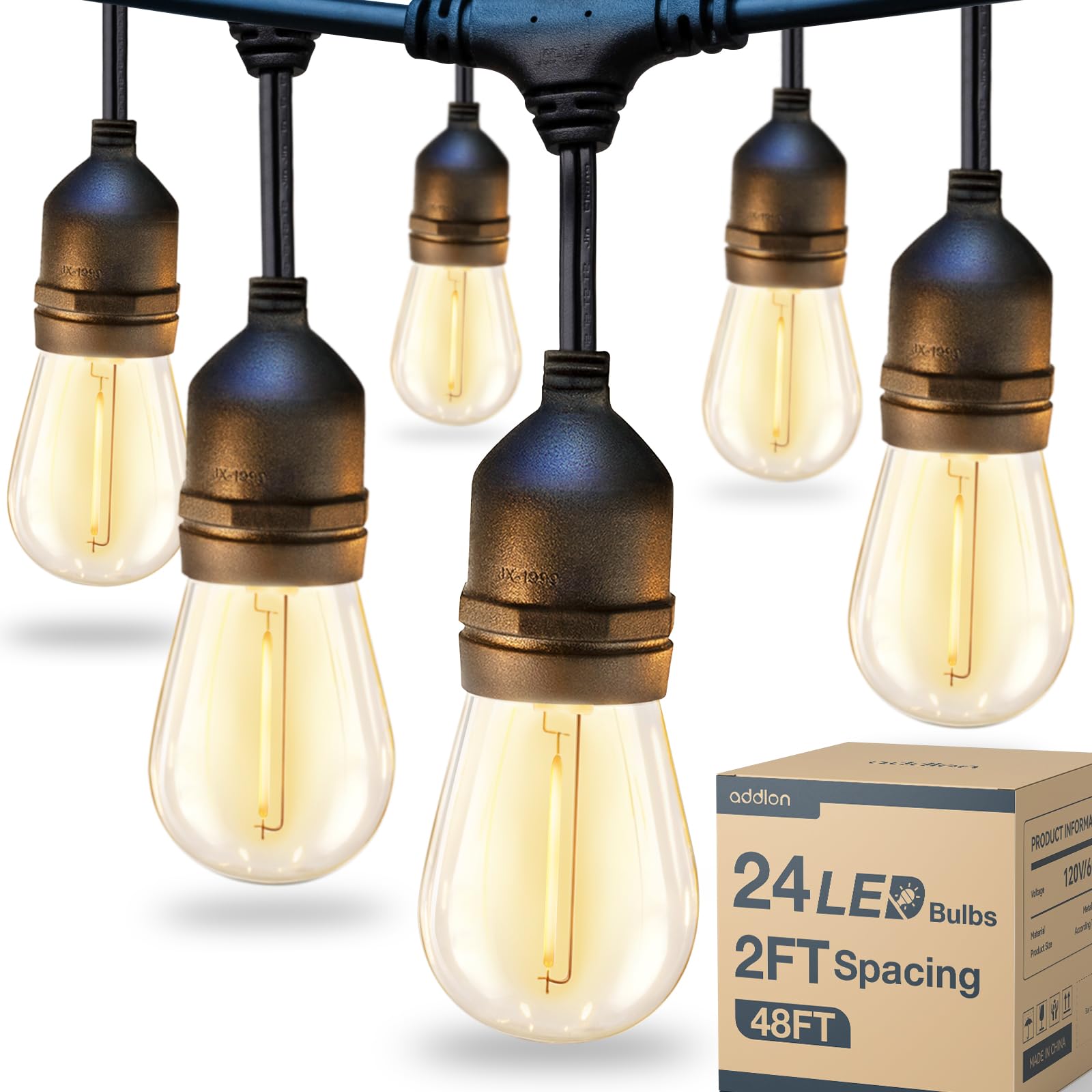addlon 48FT LED Outdoor String Lights with 25 Edison Vintage Shatterproof Bulbs and Commercial Grade Weatherproof Strand - ETL L