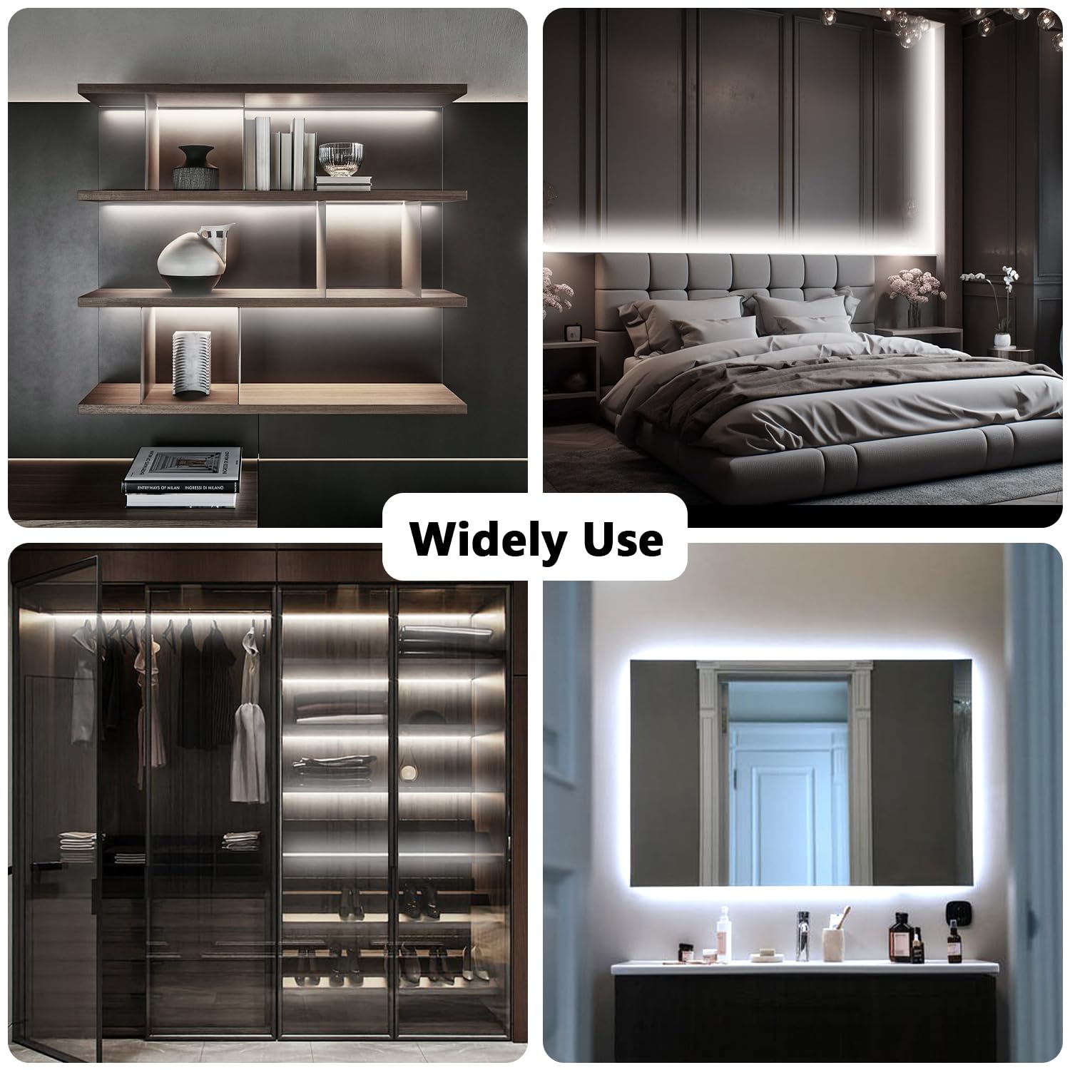 dalattin 50ft White LED Strip Lights, Dimmable 6500K, 900 LEDs, Strong Adhesive for Bedroom, Kitchen, Mirror - Model KU-WFQA-UHY5