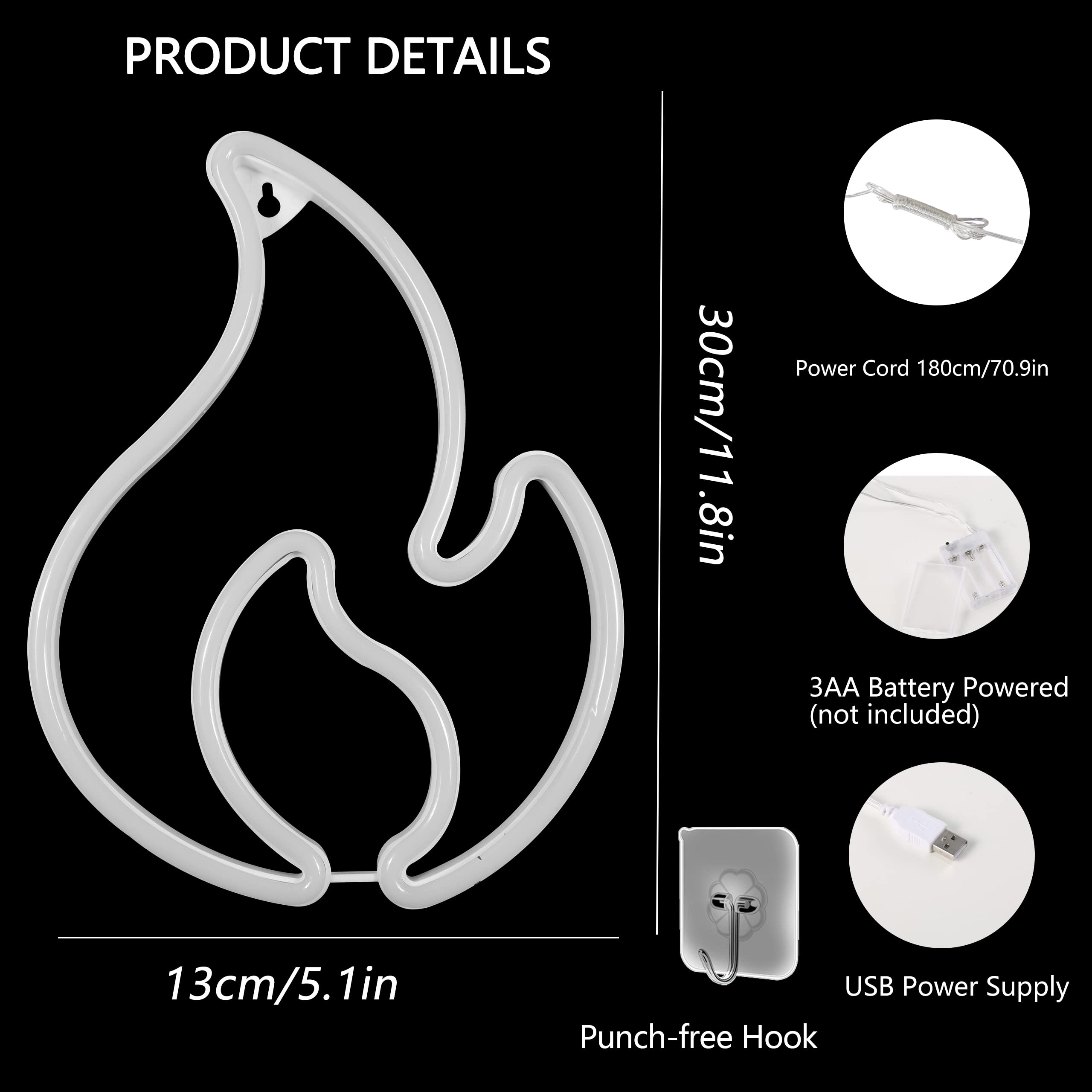 BerniceKelly Flame Neon Sign LED Light for Wall Decor, USB/Battery Powered, Red, Model 268YYI-NHD2203081