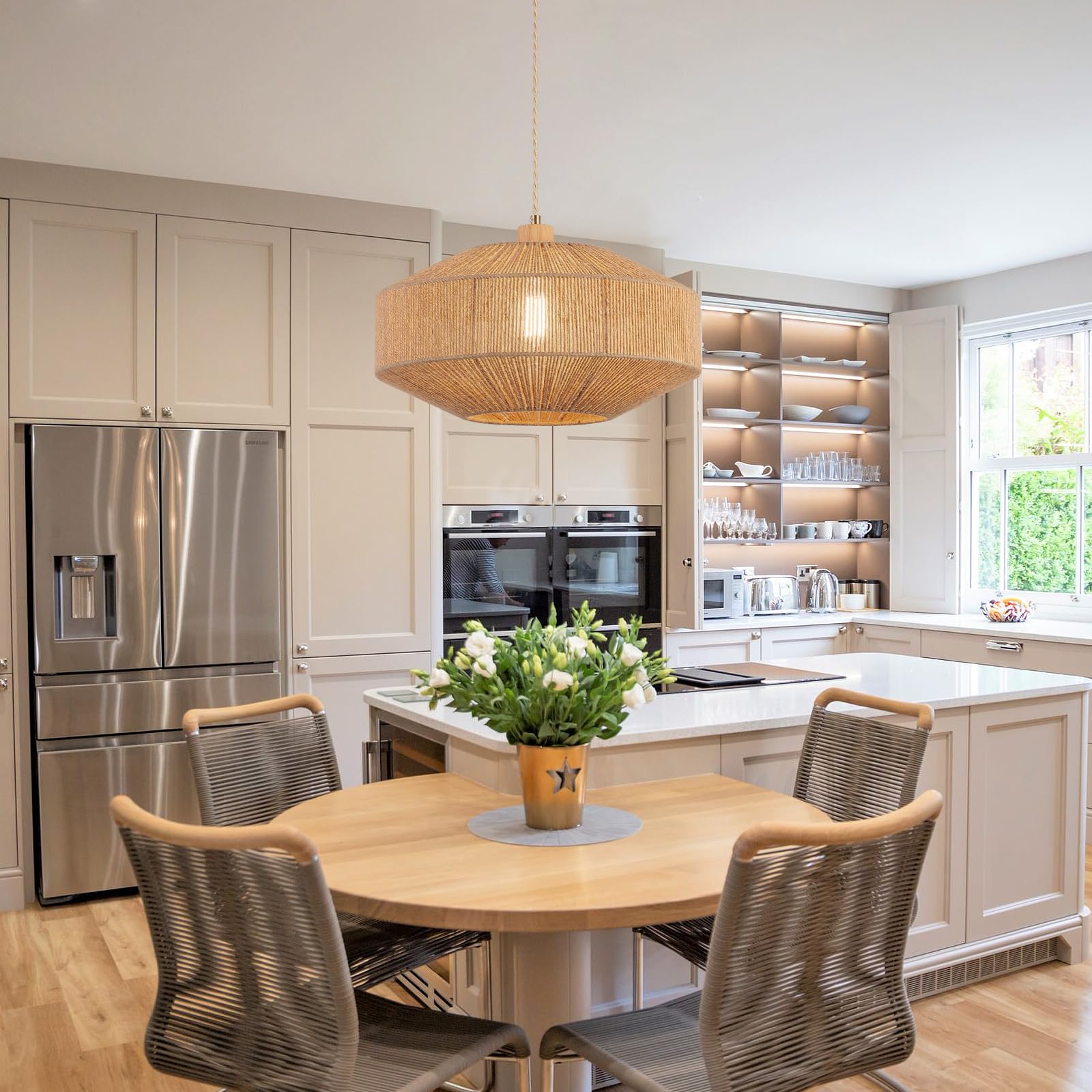 Hchunqjor Coastal Large Woven Plug-In Pendant Light, Dimmable Hemp Rope Lamp For Home Decor