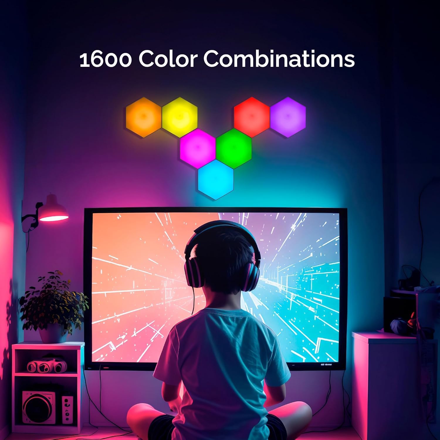 Emberela HEXlights Sensory Lights - 7pk Touch Hexagon Tiles, Remote Controlled, Autism-Friendly, Plastic, Kidz 7-pk