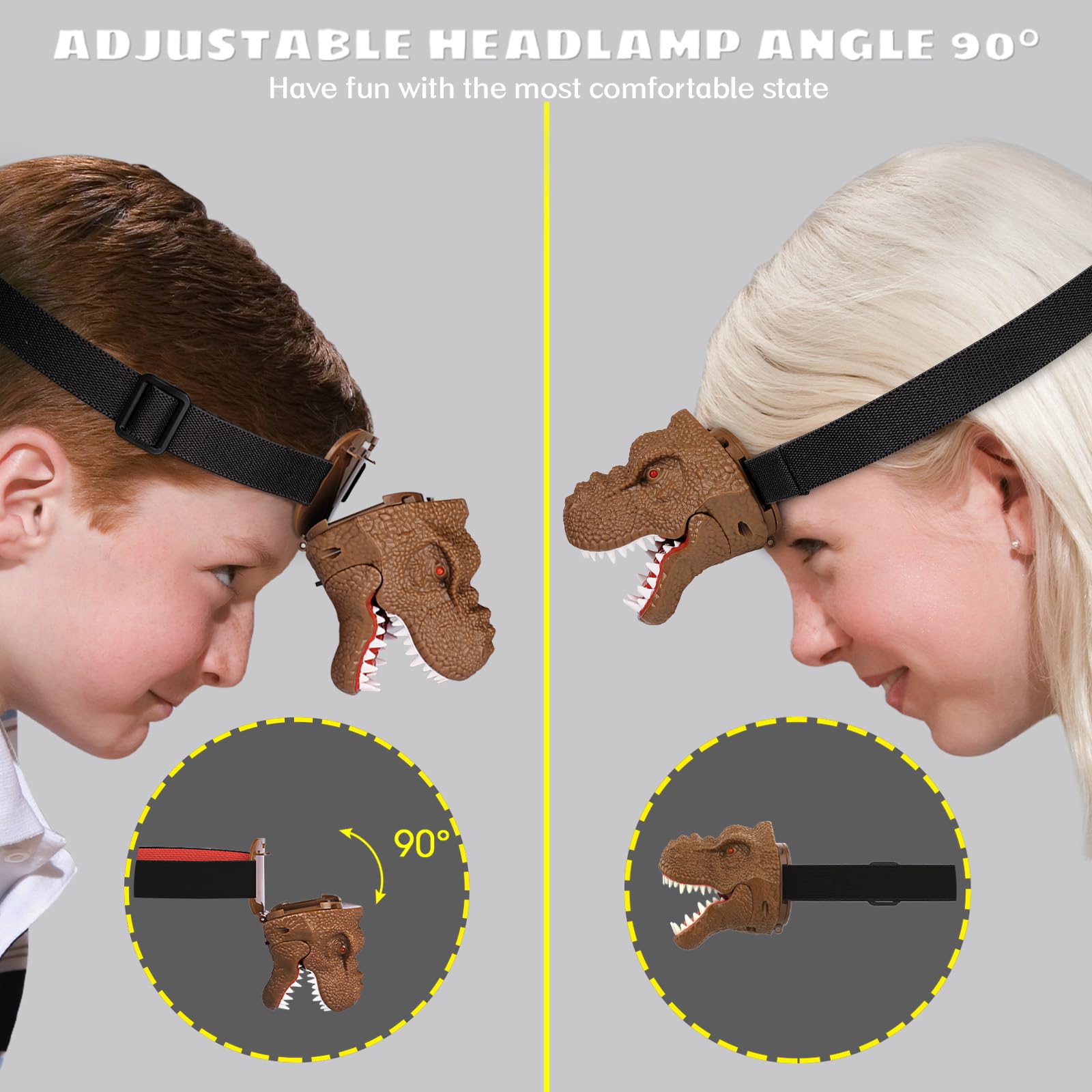Dysaim Dinosaur Headlamp For Kids Head Lamp Outdoor Camping Essentials Gear Flashlight, Dinosaur Toys Headlight For Boys Girls,