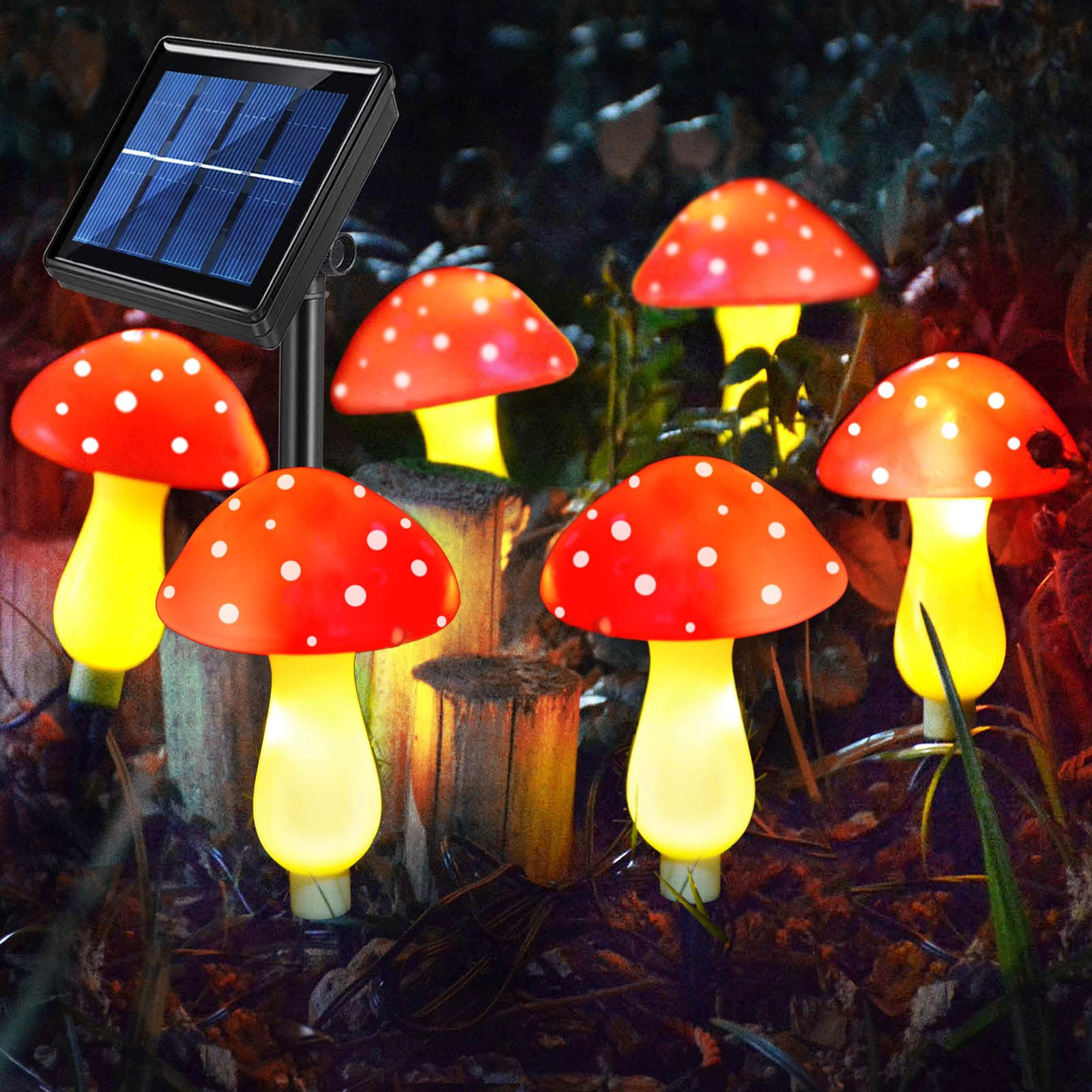 Abkshine New Upgraded Waterproof Solar Mushroom Lights Outdoor Decor, 8 Modes For Garden Pathway Landscape Yard Easter Pathway Halloween Xmas Decorations, Set Of 6 Red
