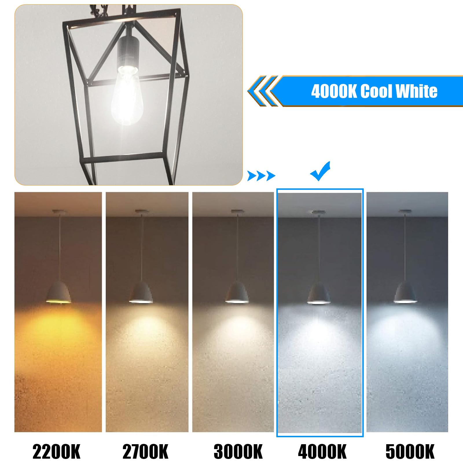 Winsaled 16 Pack Led Edison Bulbs 40W Equivalent, Not-Dimmable 4 Watt Led Filament Bulb, 4000K Cool White St19 Light Bulb, 450Lm