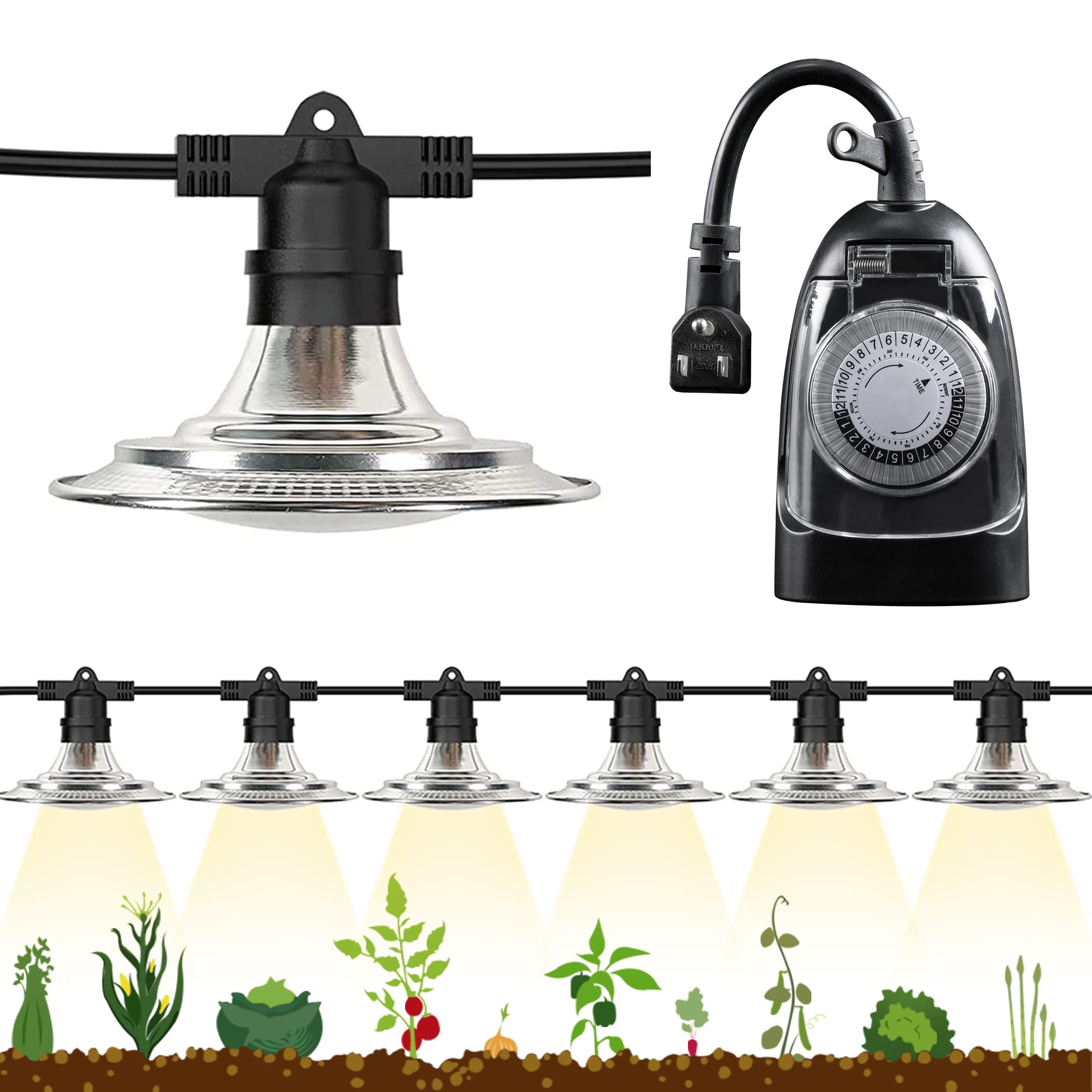 Espird 6-Light LED Grow Light Plant Growing Lamps with Timer, Outdoor Waterproof Grow Light String for Greenhouse, Full Spectrum