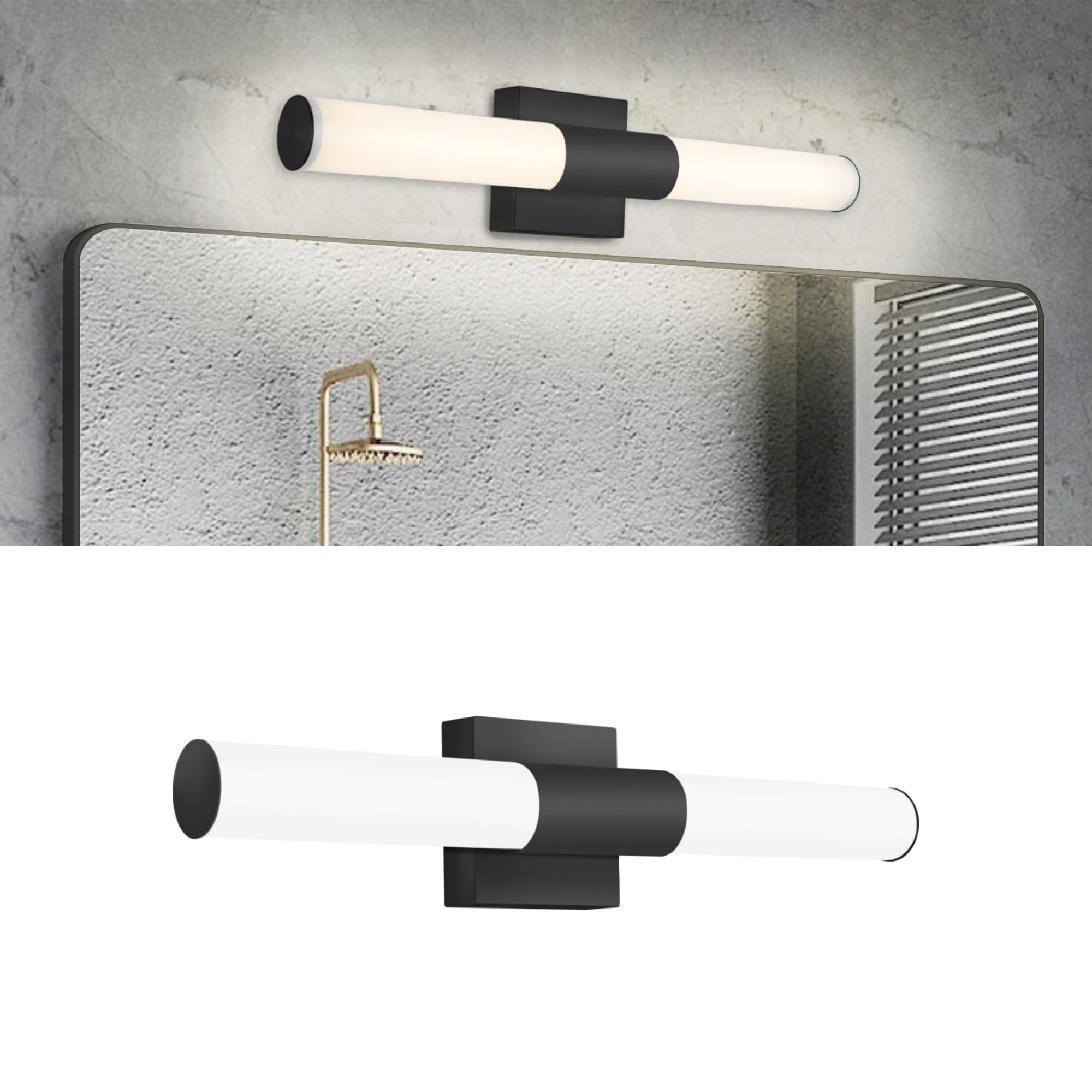YHTlaeh LED Bathroom Vanity Light Fixture, Polished Chrome, 4500K Daylight White, 19.68in, Black, Model 6110
