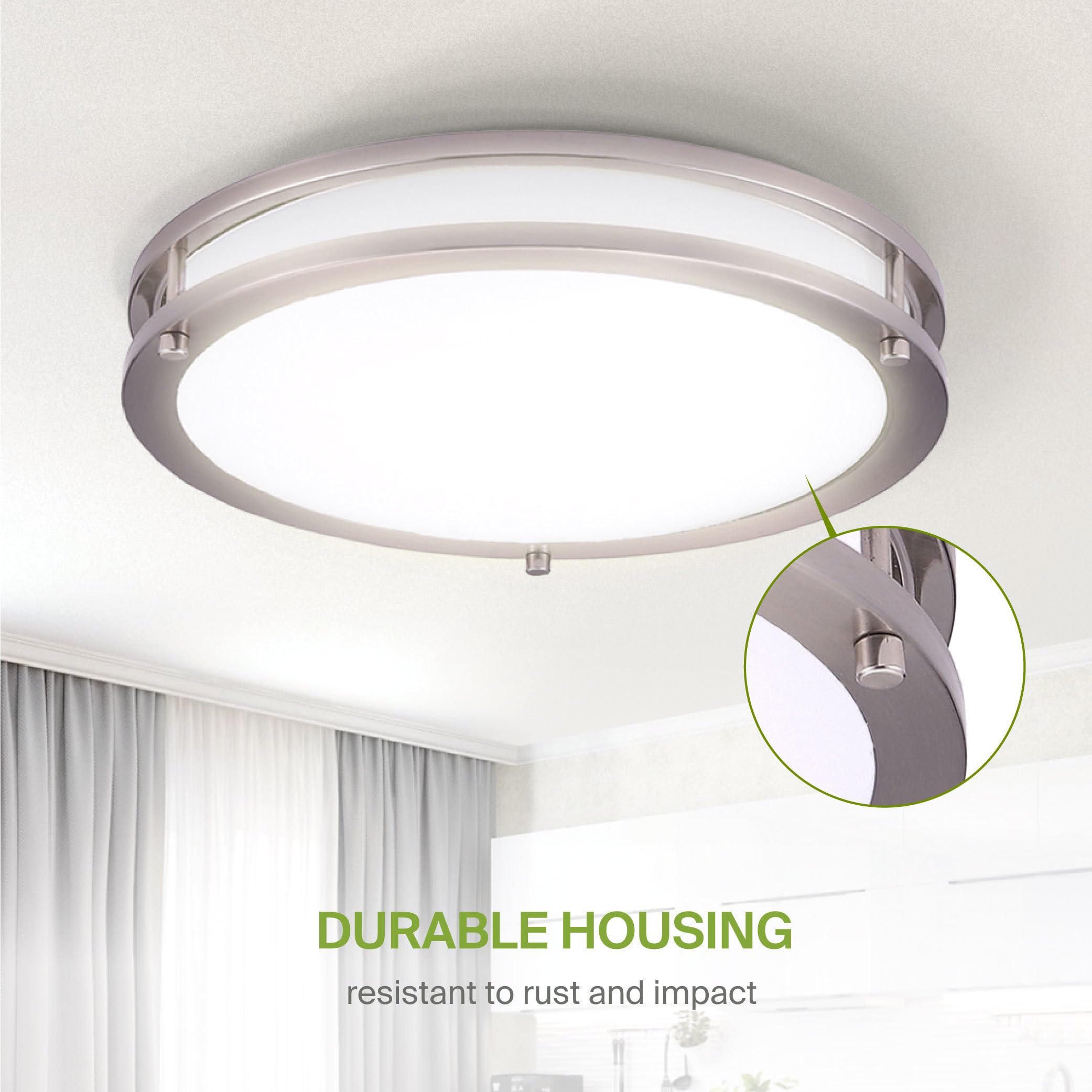 Asd Led 16 Inch Round Flush Mount Light Fixture | 24W 1900Lm 3000K-5000K 120V | 3Cct  Dimmable  Energy Star  Etl Listed | Close To Ceiling Double Ring Lamp  Low Profile Lighting | Nickel