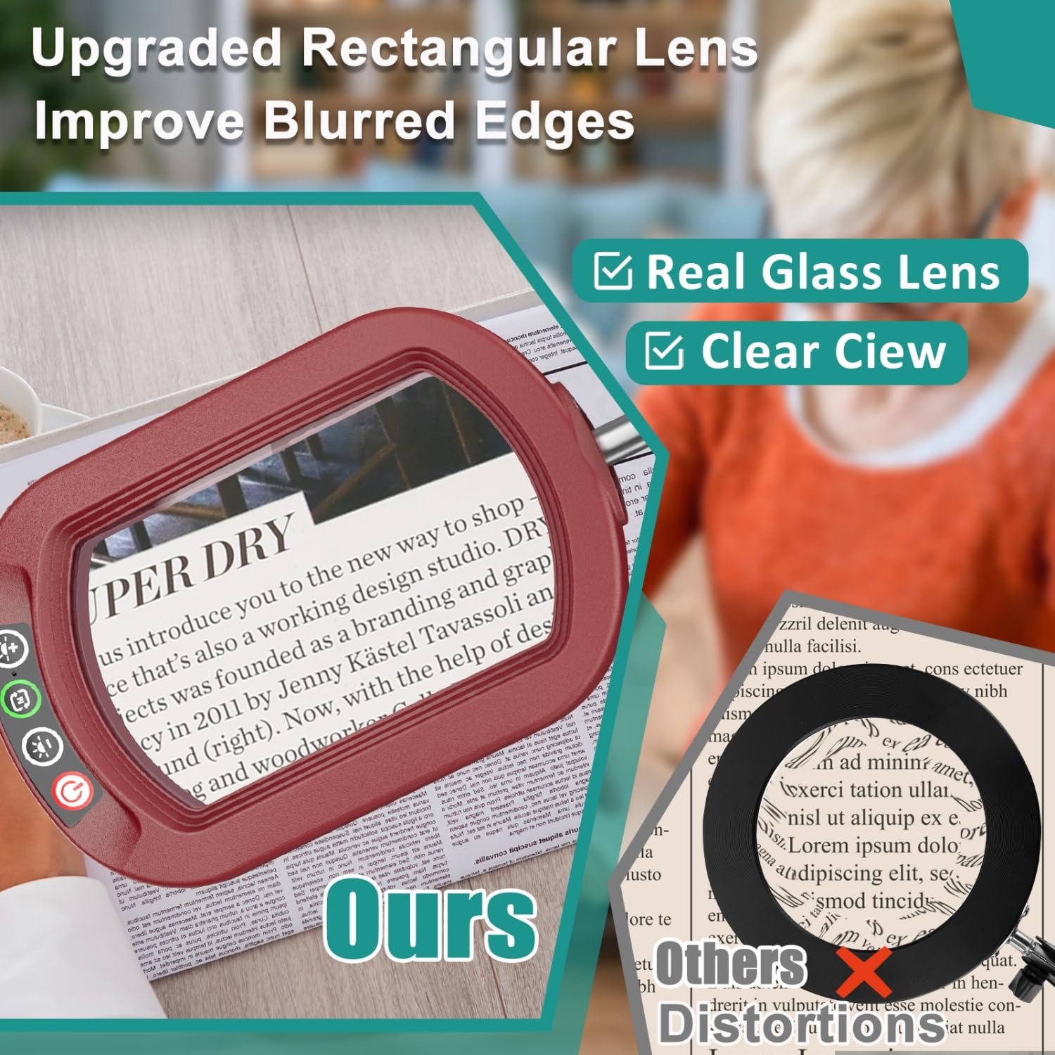 IVMAIE 10X Magnifying Glass with Light, Stepless Dimmable, LED Clamp Desk Lamp, Red, Model JZ602