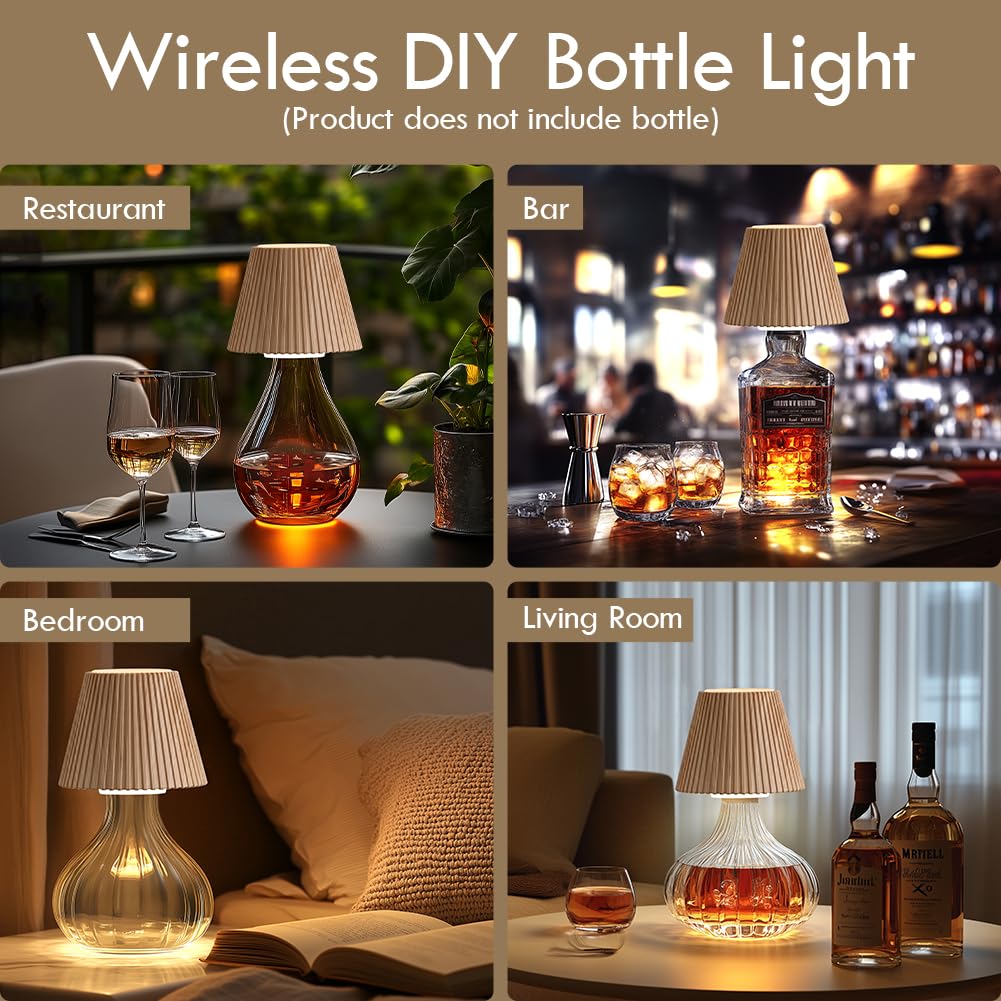 Wilit Wireless Bottle Lamp Shades For Table Lamps, 3 Level Brightness Touch Lamps For Nightstand, Rechargeable Lamp Cordless Lamp For Bedroom Bar&Restaurant, Modern Wine Bottle Light, Gifts For Women