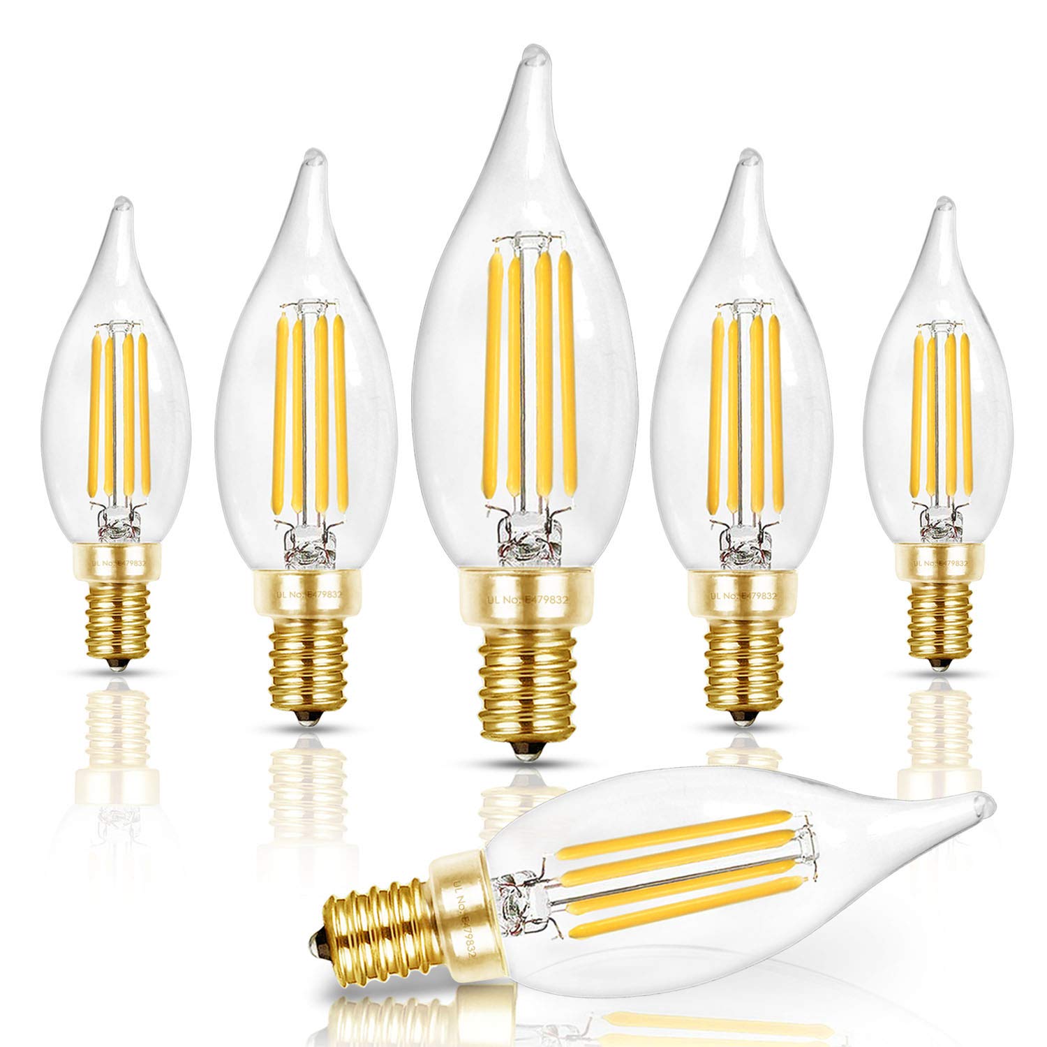 Hizashi E12 Candelabra LED Bulbs 40W 450LM 5000K Daylight White Glass 6 Pack