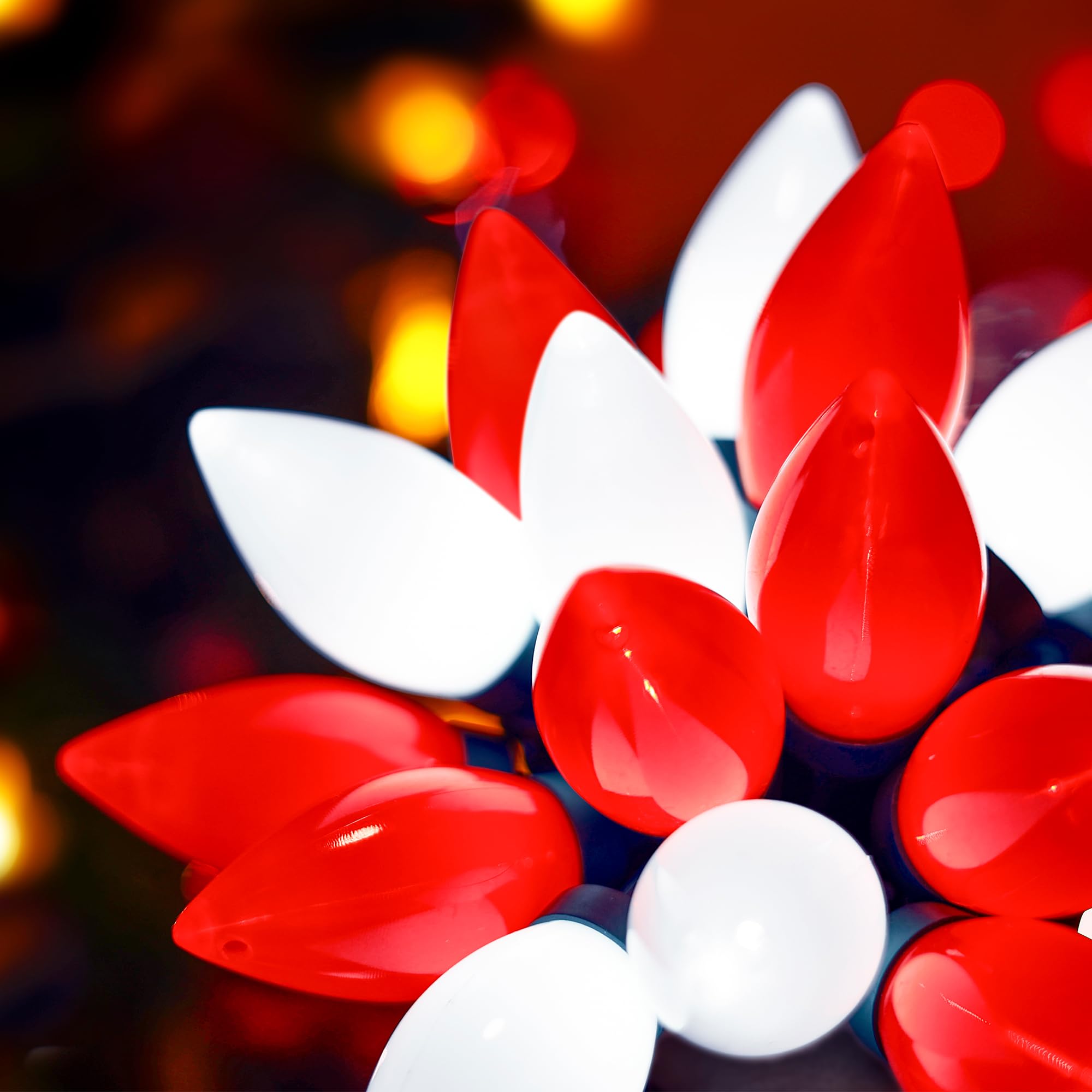 Red&White C9 Big Bulbs Classic Christmas Lights 50 LED 32ft Strawberry Light - Waterproof Green Wire Fairy Lights, for Indoor Outdoor Home Yard Xmas Tree Decorations (Red White - 50LED)