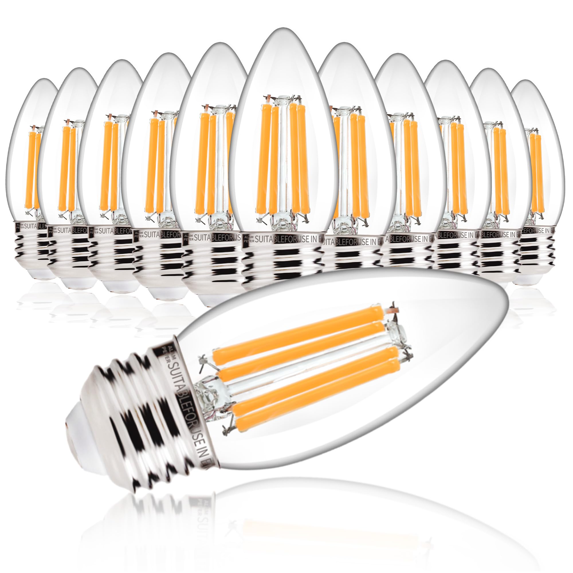 ALAMPEVER 12 Pack Chandelier Light Bulbs 100W Equivalent, 800LM E26 Edison Bulb, Dimmable LED Light Bulb, 2700K Soft White, B11 