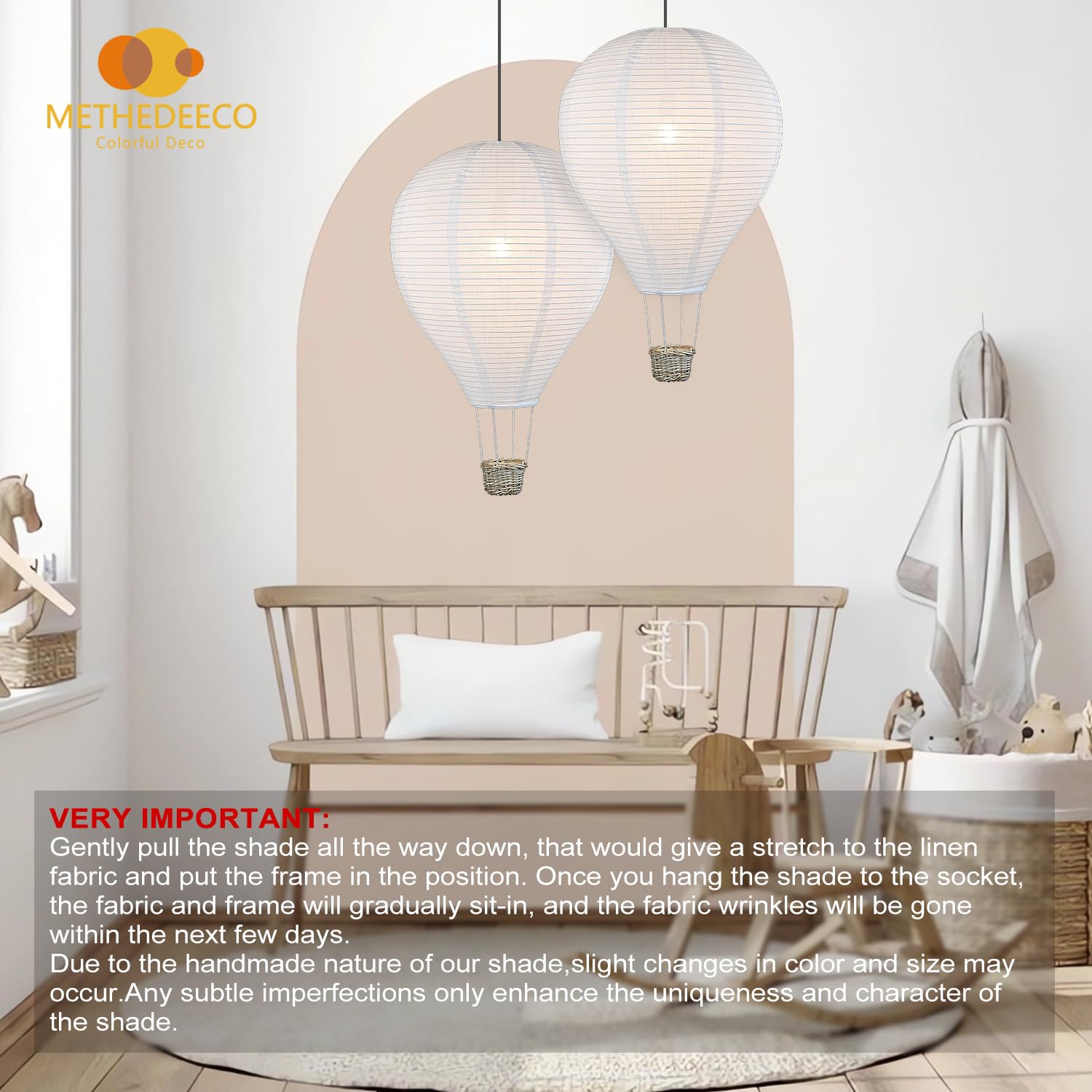 METHEDEECO Hot Air Balloon Lampshade - 14 Inch White Pendant Light Shade for Kids Nursery & Living Room Decor