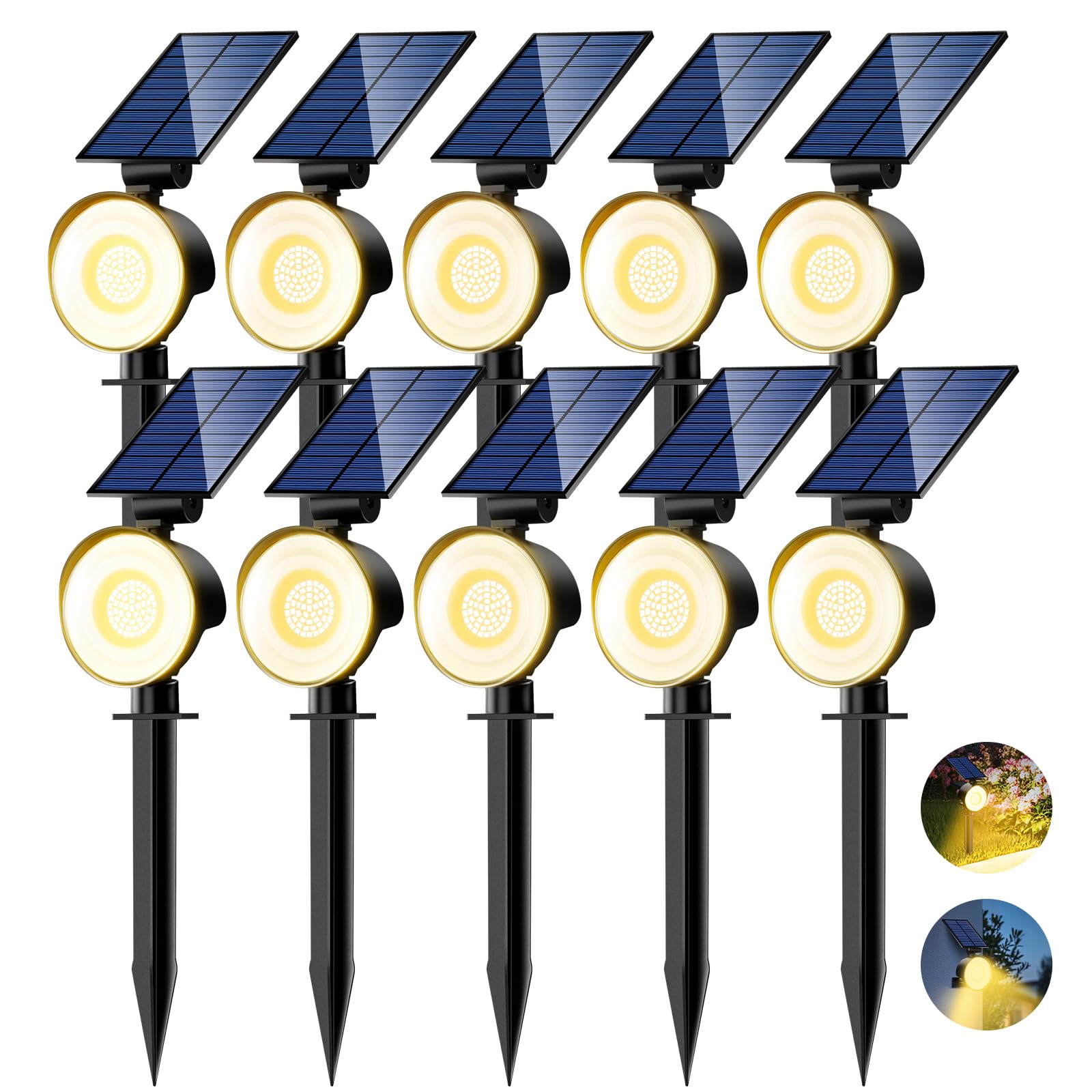 nipify 10 Pack Solar Spot Lights Outdoor Waterproof with 3 Modes  Solar Spotlight Light for Outside Yard Landscape Lighting Pathway Lights Wall Warm White